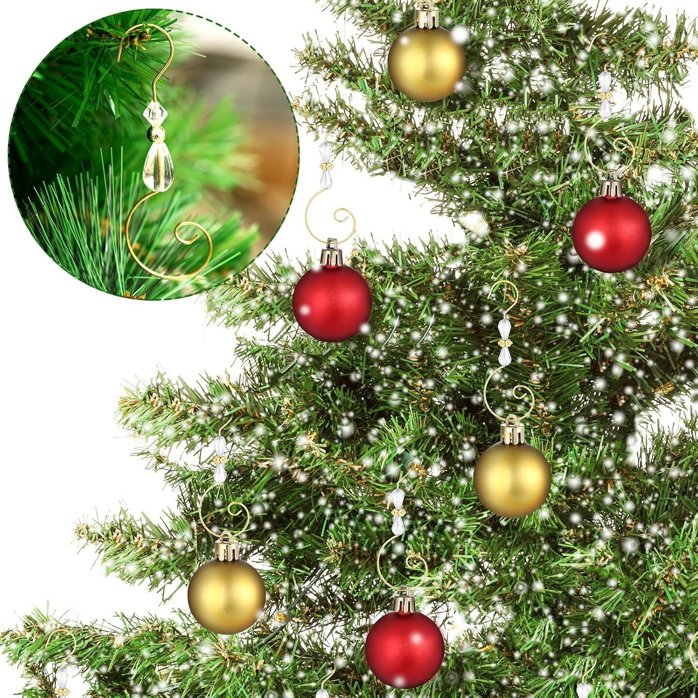 Christmas Ornament Hook Acrylic Wire Ornament Hook Christmas Acrylic Ornament Hook for Christmas Tree Ornament Hanger, Home Decor, 4 Styles (Gold Hook, Transparent Bead,72 Pieces)