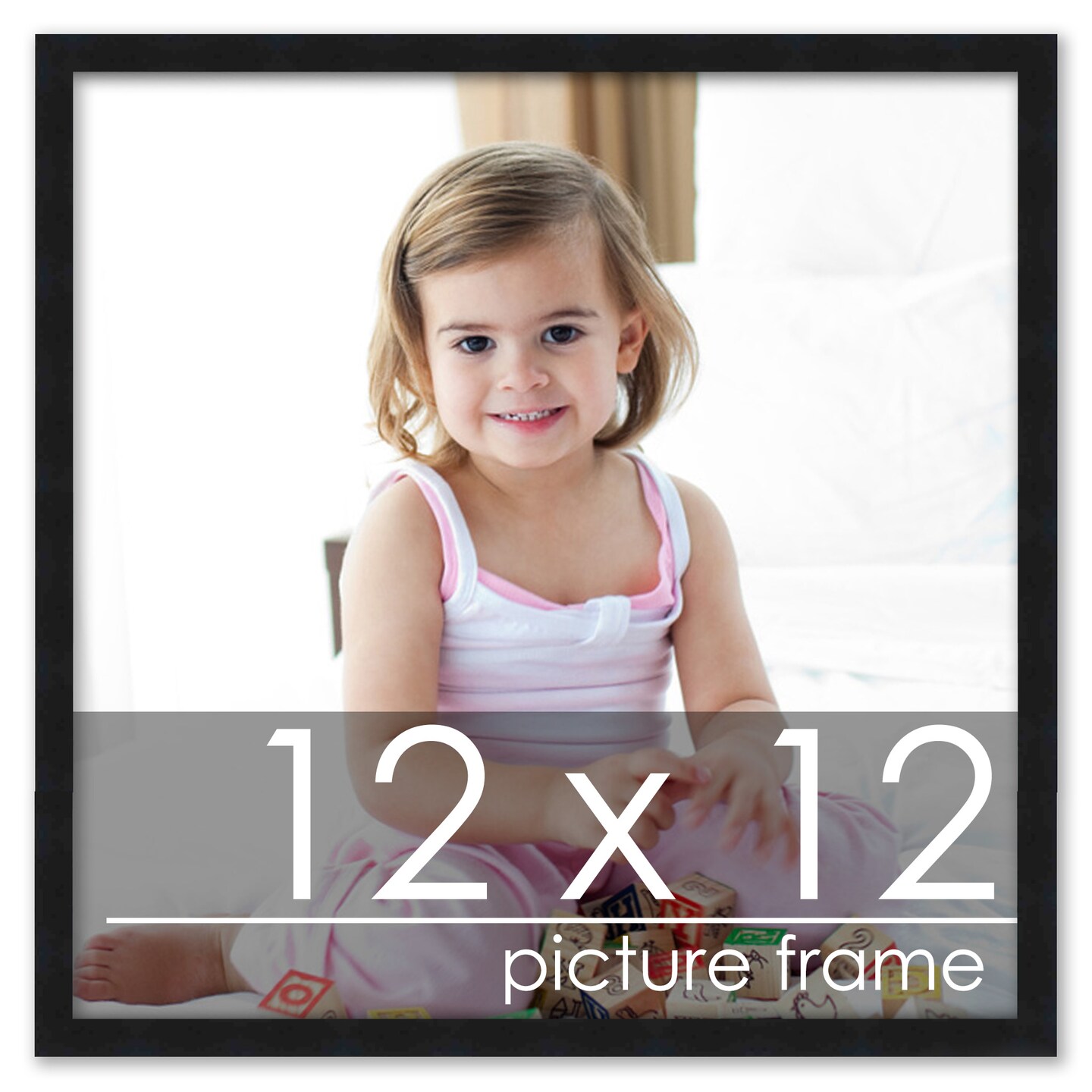 12x12 Simple Black Picture Frame - UV Acrylic, Foam Board Backing, Hanging Hardware