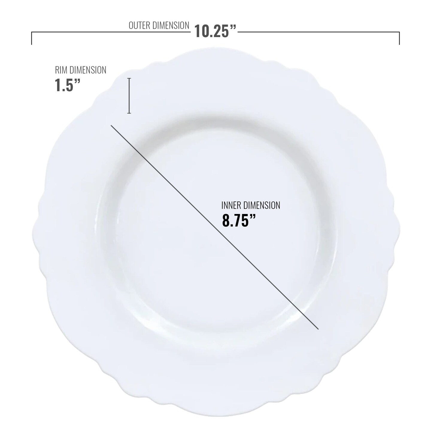 Solid White Round Blossom Disposable Plastic Dinnerware Value Set (120 Guests)