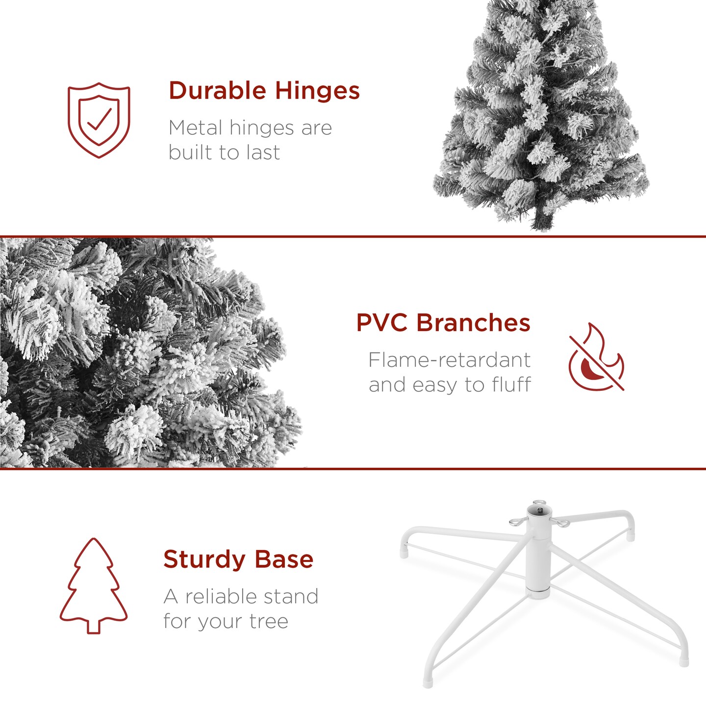 Best Choice Products Pre-Lit Black Christmas Pine Tree w/ Flocked Branches, Warm-White Lights