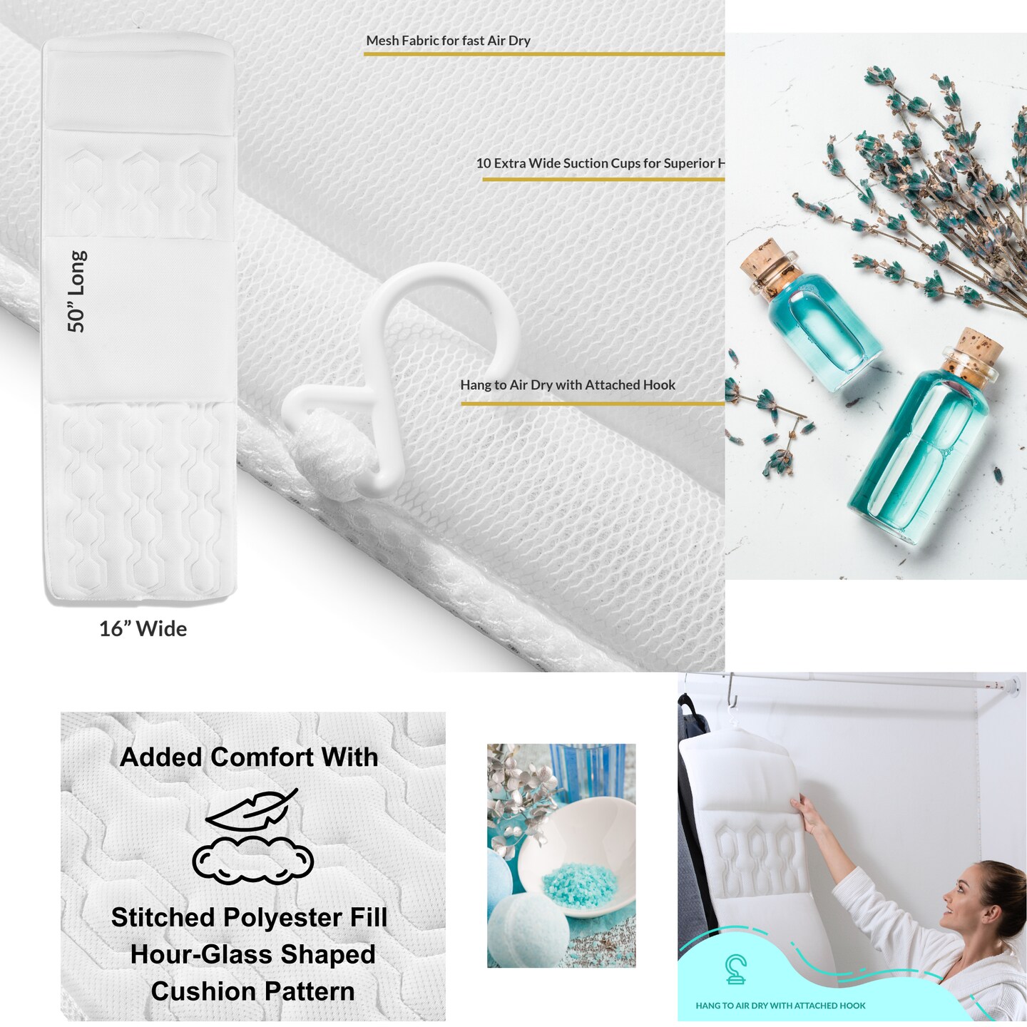 Luxurious Bath Pillow - Exclusive Unique Design Extra Cushioning Spa Neck Pillow &#x26; Seat Cushion Comfort