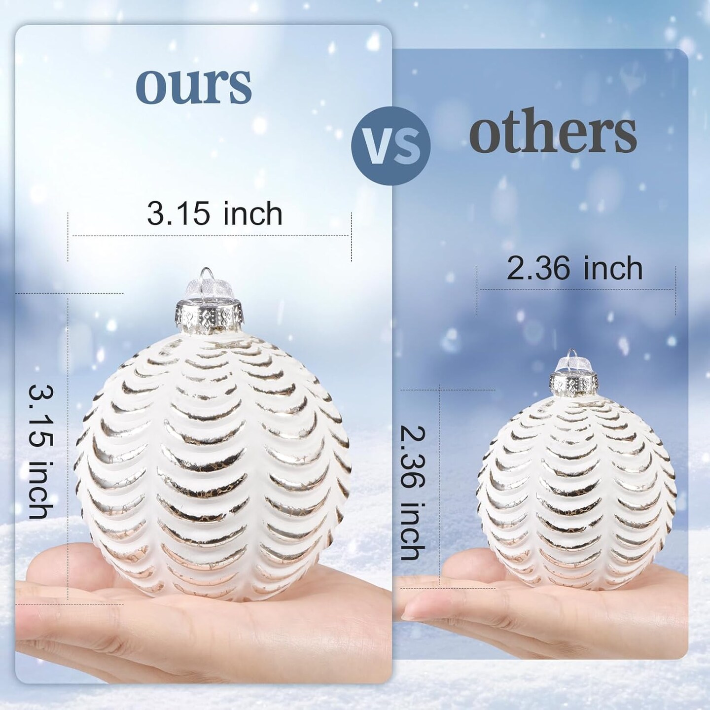 12PCS(3.15 Inch/80mm) Large Farmhouse Christmas Ball Ornaments,Mercury Glass Christmas Ornaments Hanging Balls,Distressed Metal Glass Ball for Christmas Trees,Vintage Style Christmas Ball (White)