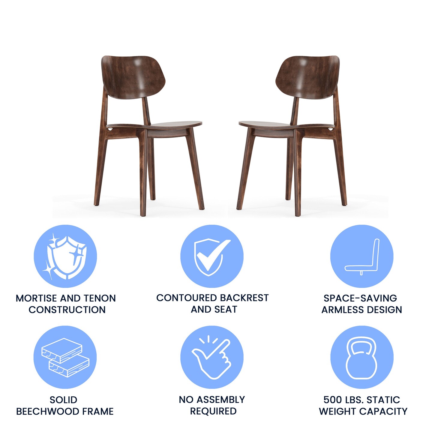 Emma and Oliver Gentry Set of 2 Solid Wood Dining Chairs with Curved Oval Backrests