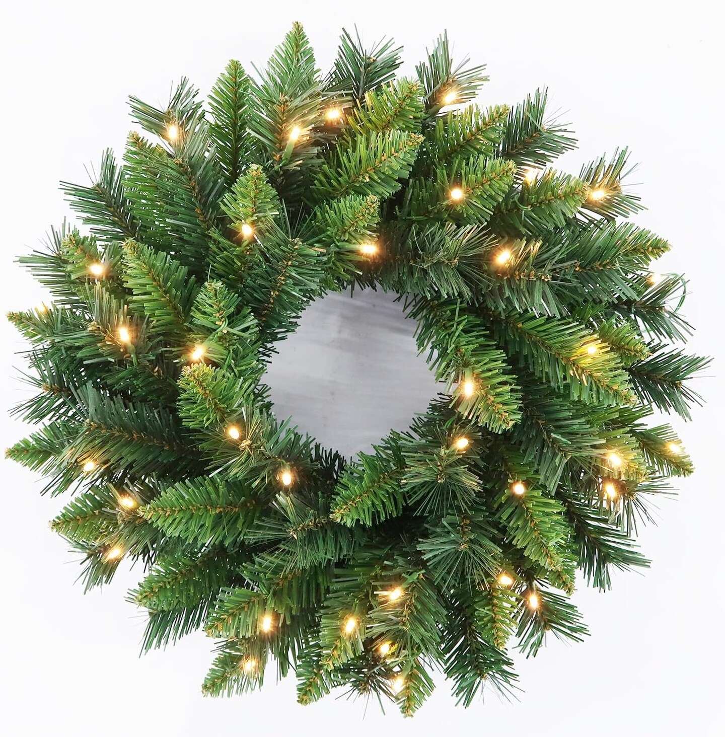 Pre-Lit Artificial Christmas Wreath 20 Inches Battery Operated Timer Lighted Christmas Wreath, Artificial Wreath Christmas Decoration Home Indoor Outdoor (Green Pure)