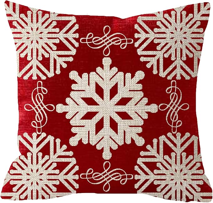 Set of 2 Sister Birthday Gift Joy Peace Noel Beautiful Snowflakes Body Red Cotton Burlap Linen Throw Pillow Case Cushion Cover Sofa Outdoor Decorative Square 18X18 Inches