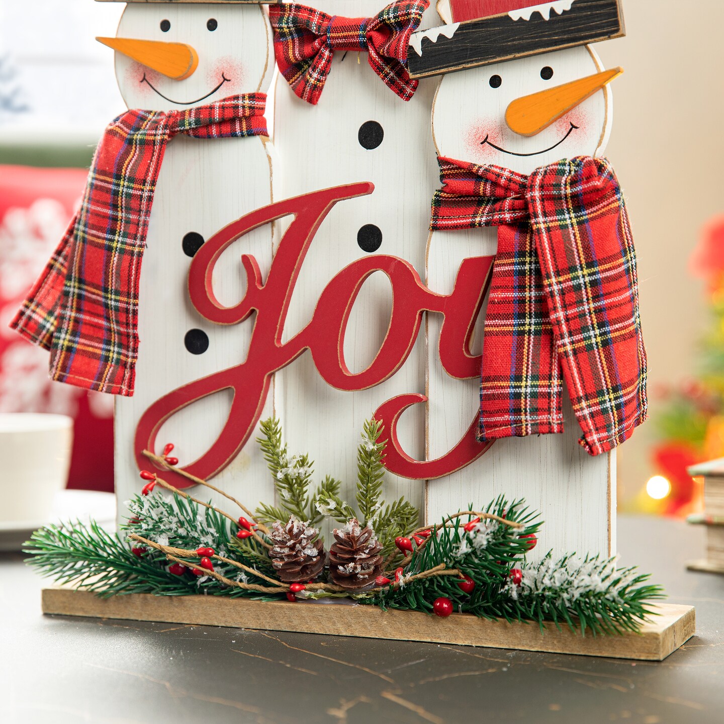 Set of 2 18&#x201C;H Wooden Snowman Family Table Decor