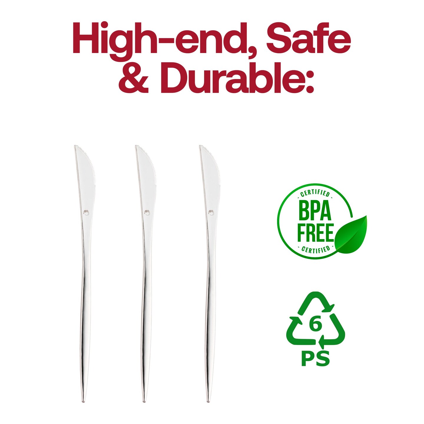 Shiny Silver Moderno Disposable Plastic Dinner Knives (300 Knives)
