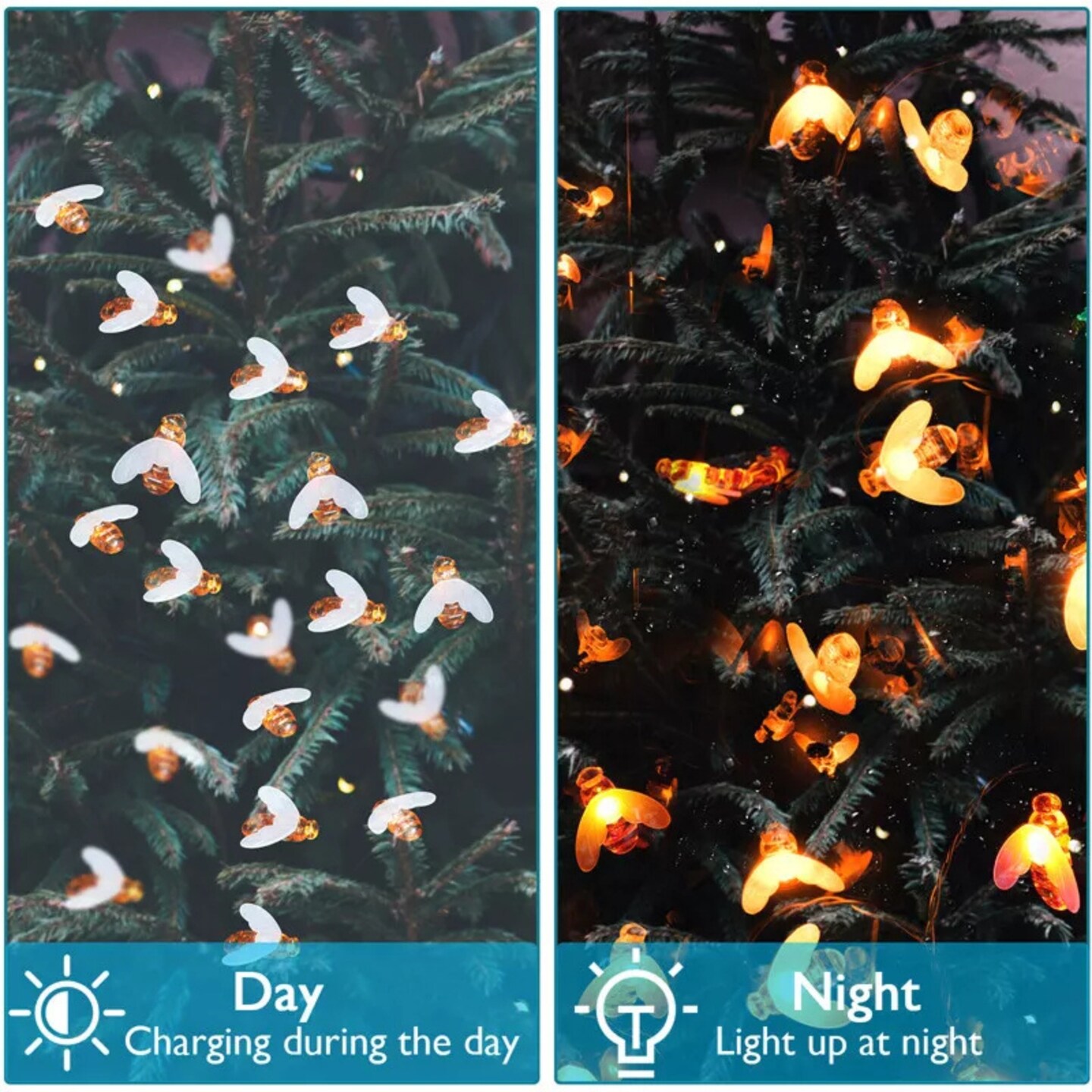 Kitcheniva Waterproof LED Solar Power Bee String Light 21 FT