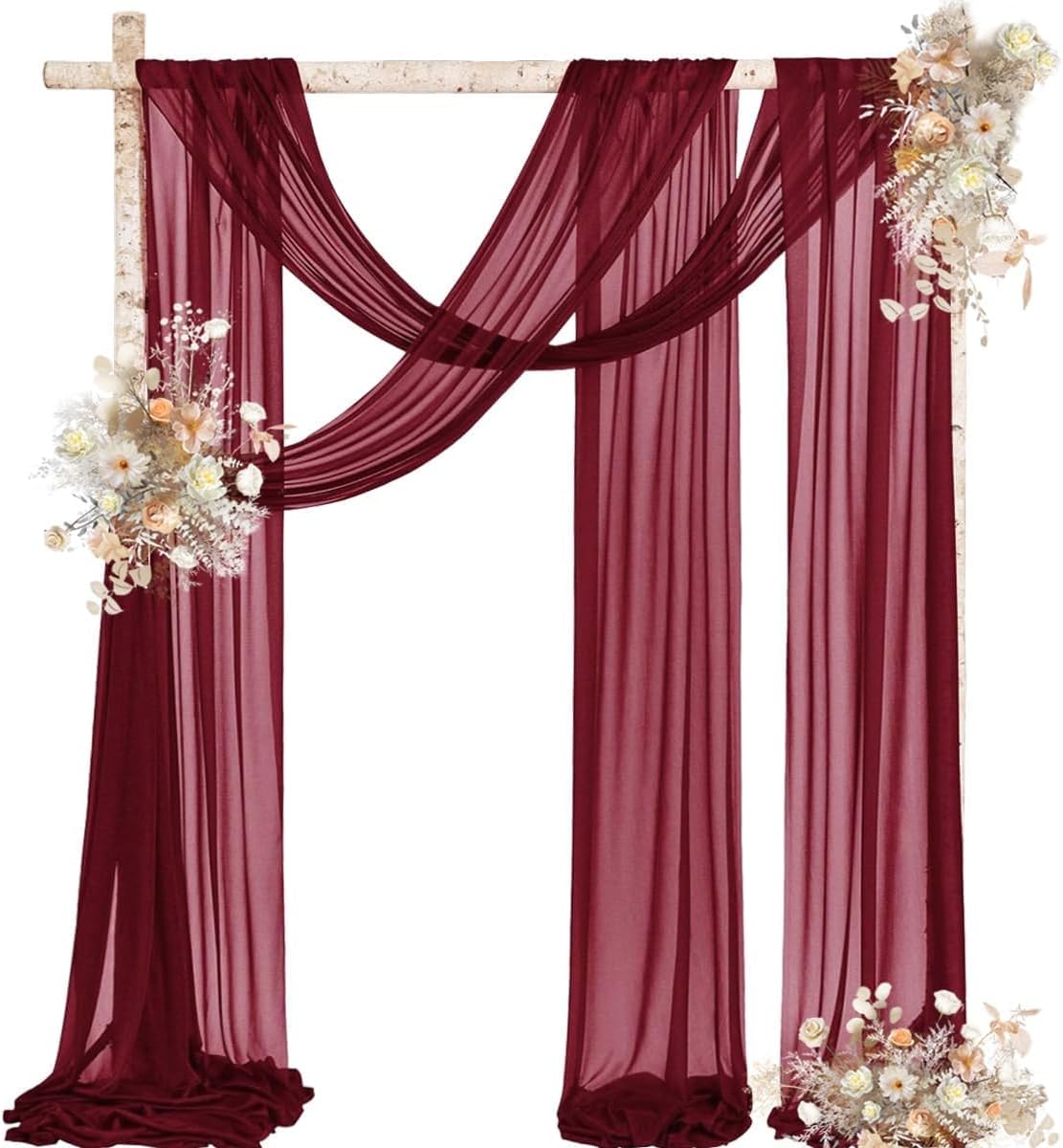 Burgundy Wedding Arch Draping Fabric 1 Panel 29" x 20Ft Christmas Chiffon Outdoor Curtain Backdrop Sheer Arch Drapes for Thanksgiving Wedding Ceremony Party Ceiling Decoration