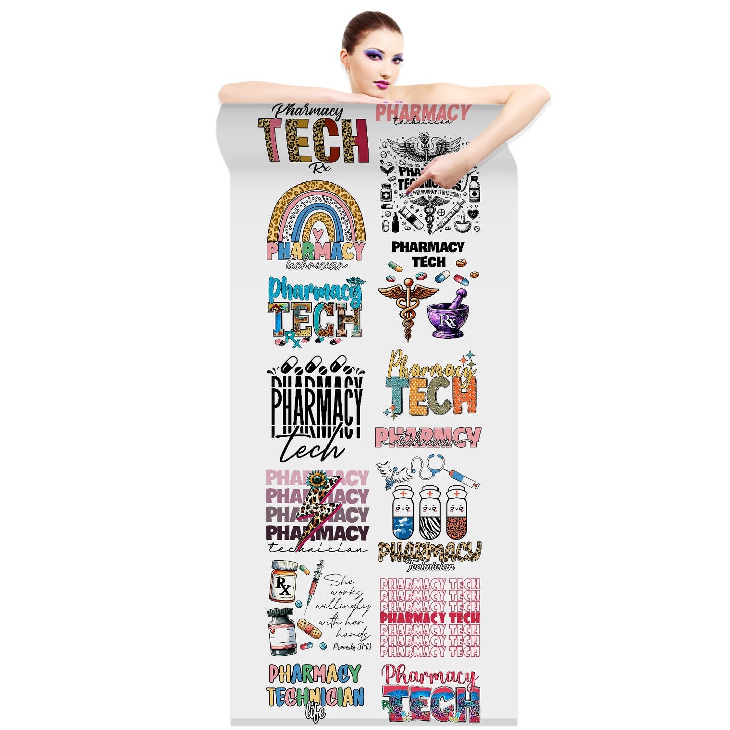 Pharmacy Technician DTF Transfer Gang Sheets - 22x60 Direct-to-Film Iron On Transfers