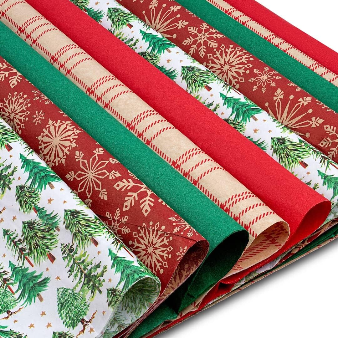 Christmas Tissue Paper for Gift Bags-Christmas Wrapping Paper- Holiday Tissue Paper Bulk- 100 Sheets - Holiday Kraft Designs 20&#x22;X20&#x22; Inch Gift Wrapping Holiday Tissue Paper