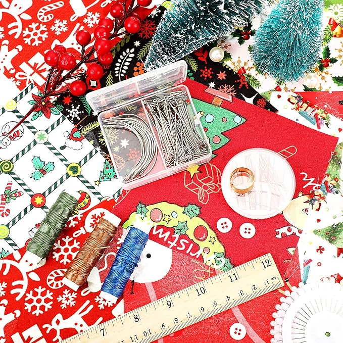 50 Pieces Christmas Cotton Fabric Square Quilting Fabric Squares Bundle Sewing Quilting Craft 10 Different Christmas Patterns Patchwork for DIY Christmas Sewing(5 x 5 Inch)