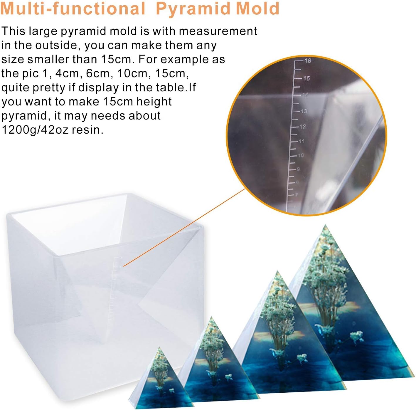 LET'S RESIN Pyramid Molds for Resin,Large Silicone Pyramid Molds,Silicone Resin Molds for DIY Pyramid, Jewelry,Great for Paperweight, Home Decoration(Height:15cm/5.9inch)