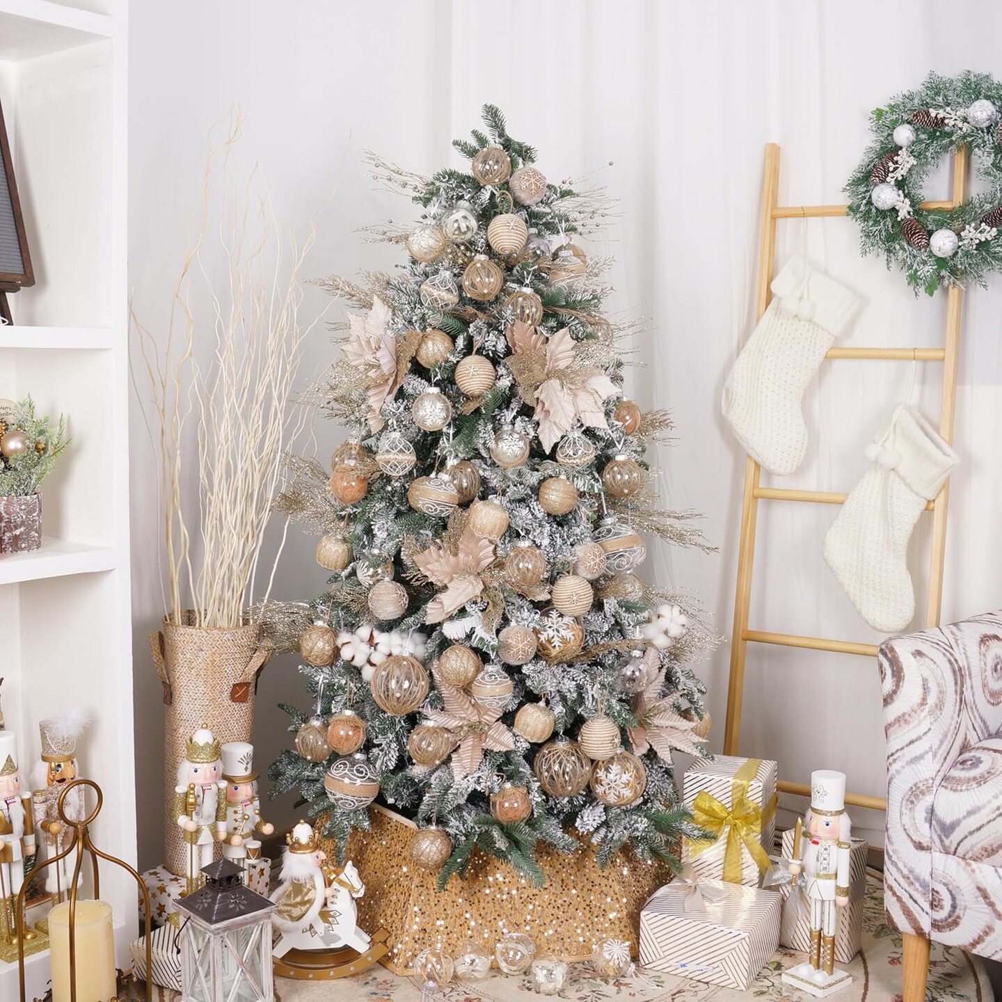 Farmhouse Christmas Ball Ornaments Set-70mm/2.76&#x22; Rustic Shatterproof Christmas Ball Ornaments Xmas Tree Decoration Hanging Ornaments for Xmas Party (12 Counts,Farmhouse)
