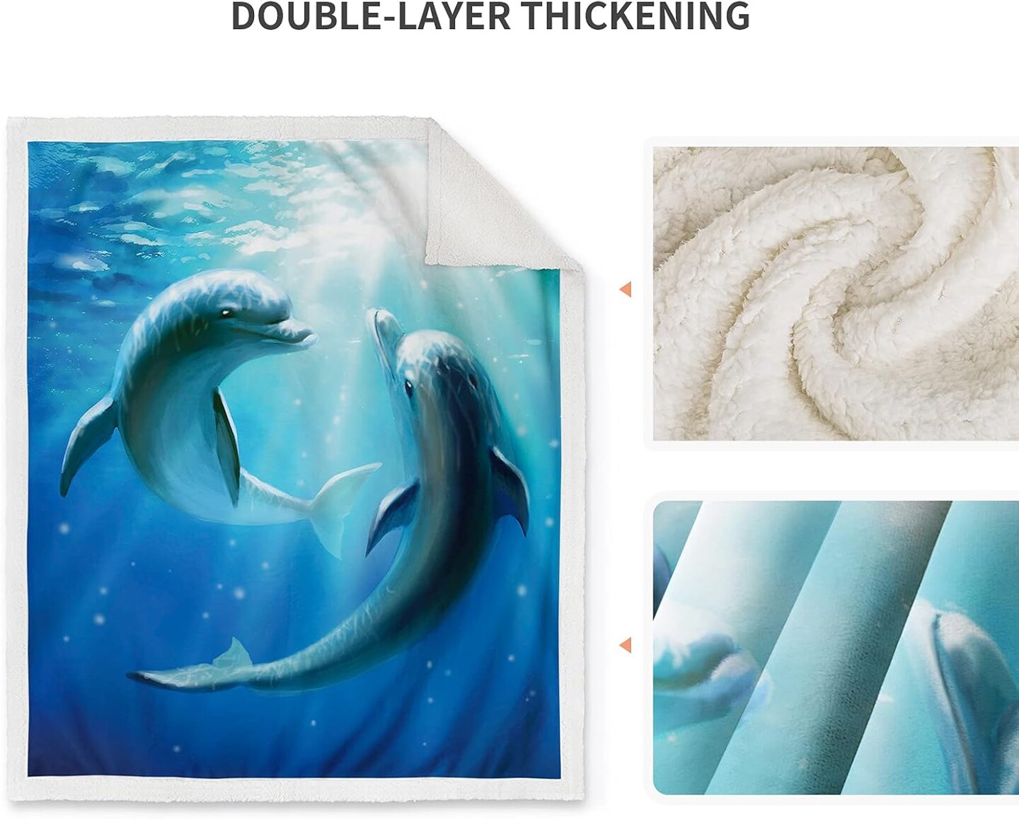 Dolphin Blanket Gifts for Women Girls Men Boys Birthdays Christmas Valentines Presents Ocean Decor Home Bedroom Living Room Soft Plush Fluffy Adults Kids Sherpa Throw Blue 50&#x22;x60&#x22;