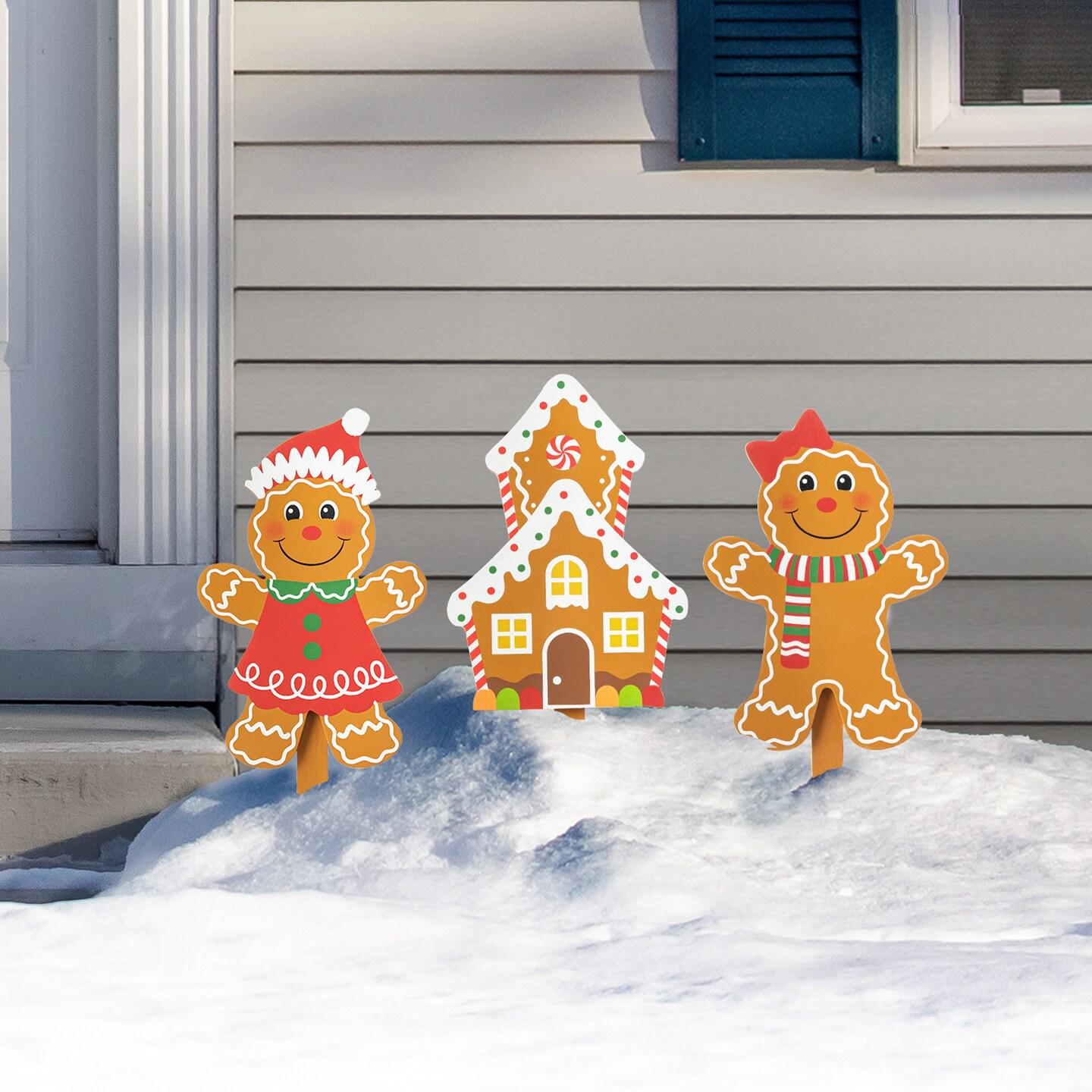 Set of 3 Wooden Gingerbread Man Yard Stake