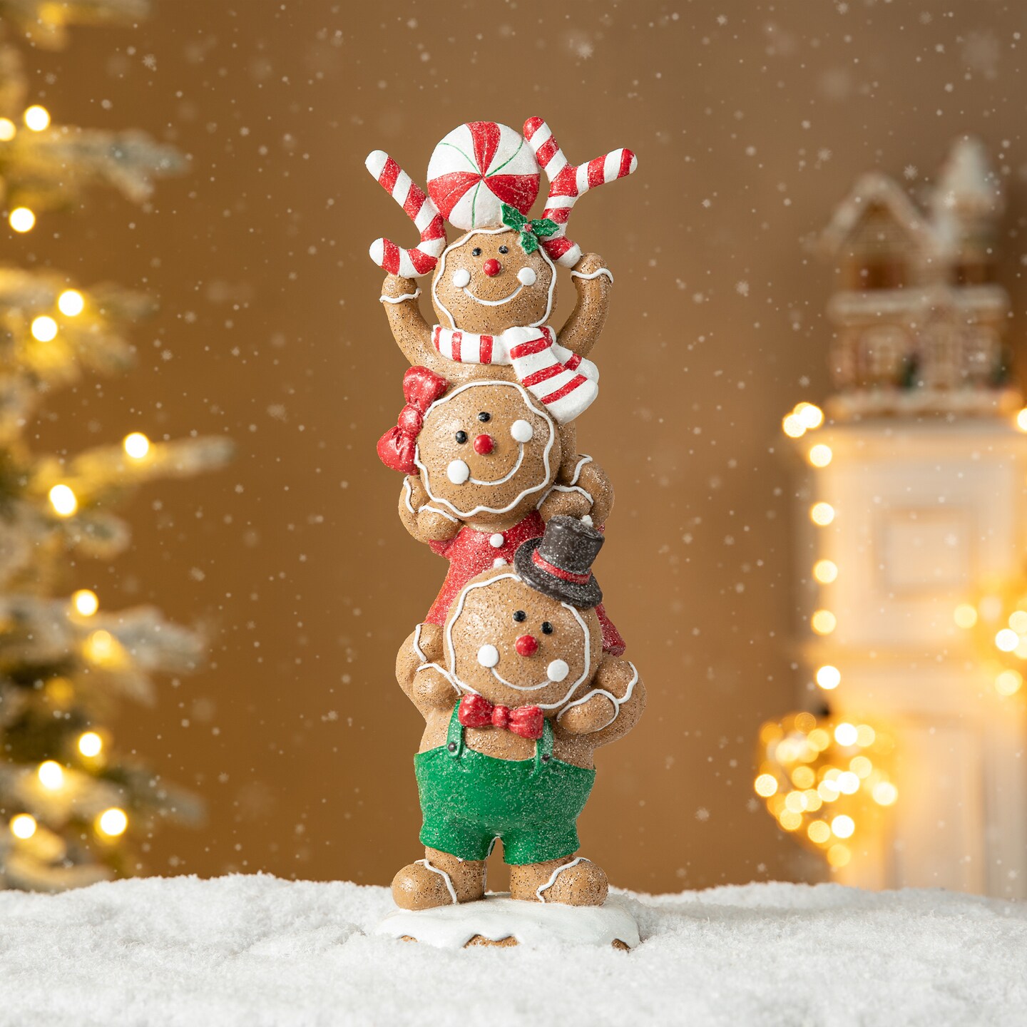 Set of 2 12.5&#x22;H Christmas Resin Stacked Gingerbread Table Decor