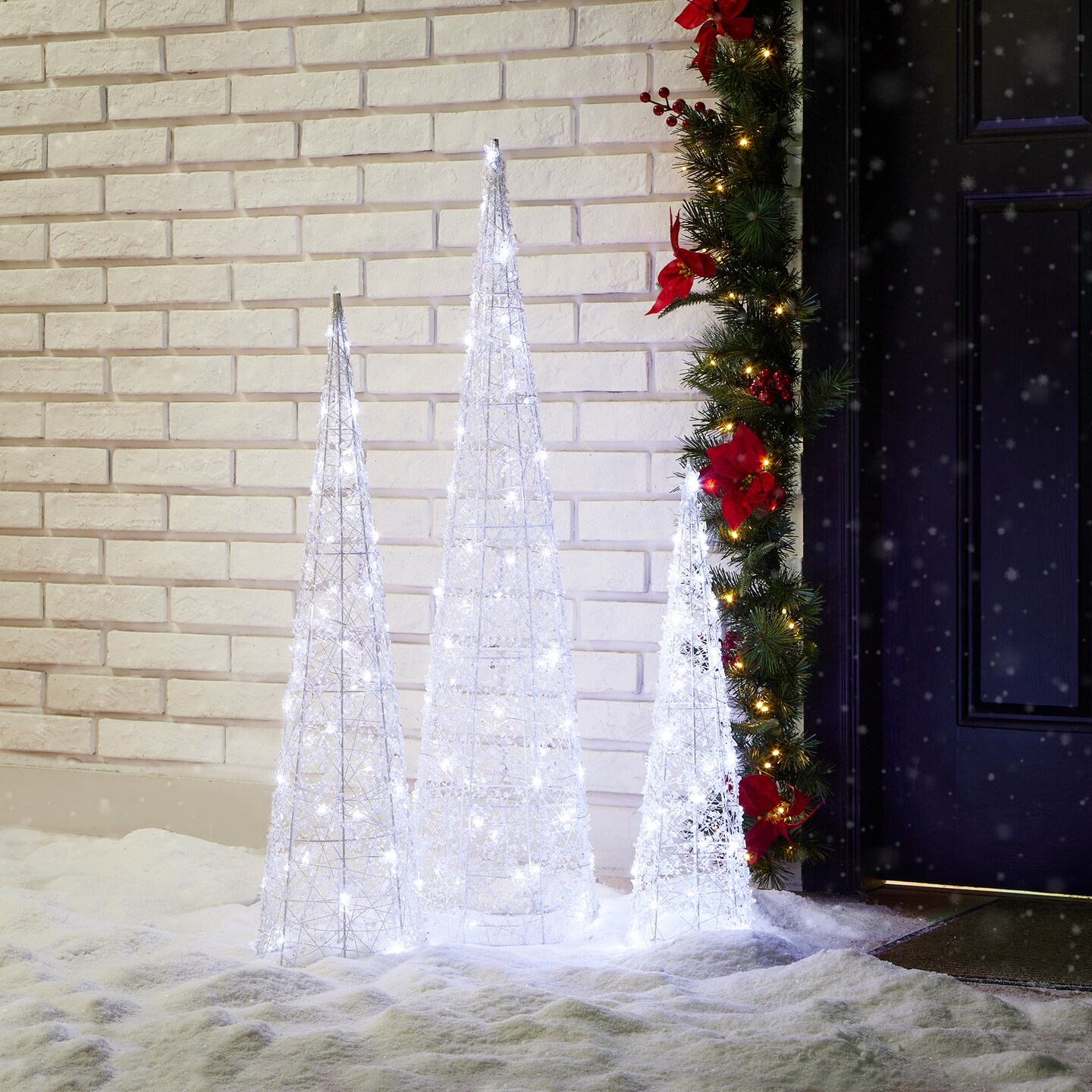 Set of 3 Lighted Christmas Crystal White Cone Tree with 130 White LED Lights