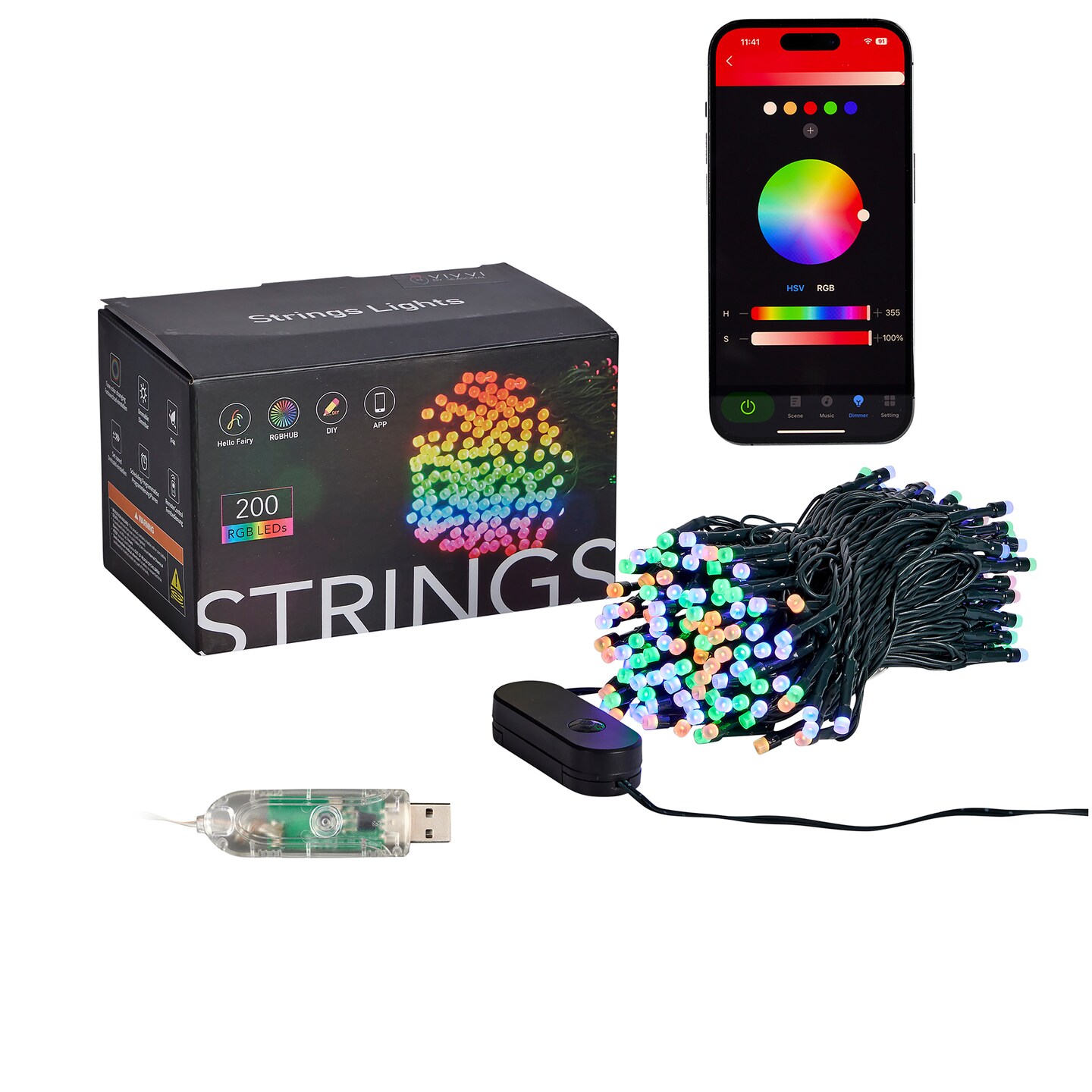 Vivvi App Based Indoor/Outdoor String Lights, 65.5 Ft 200 LEDs