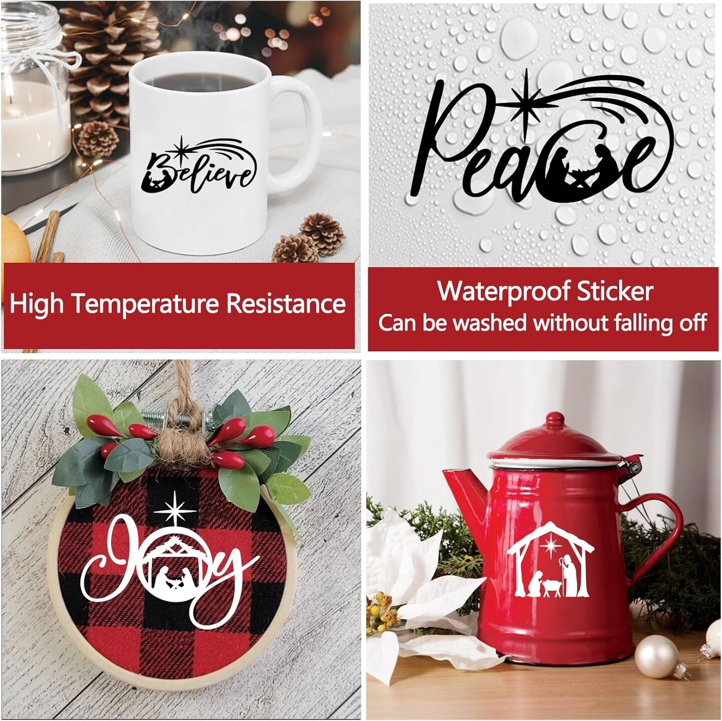 34 Pieces Christmas Nativity Stickers for Crafts Vinyl Christmas Stickers Waterproof Decals for Christmas Ornament Ball Wood Cup Glass Water Bottle Decoration (34 Pcs Nativity)