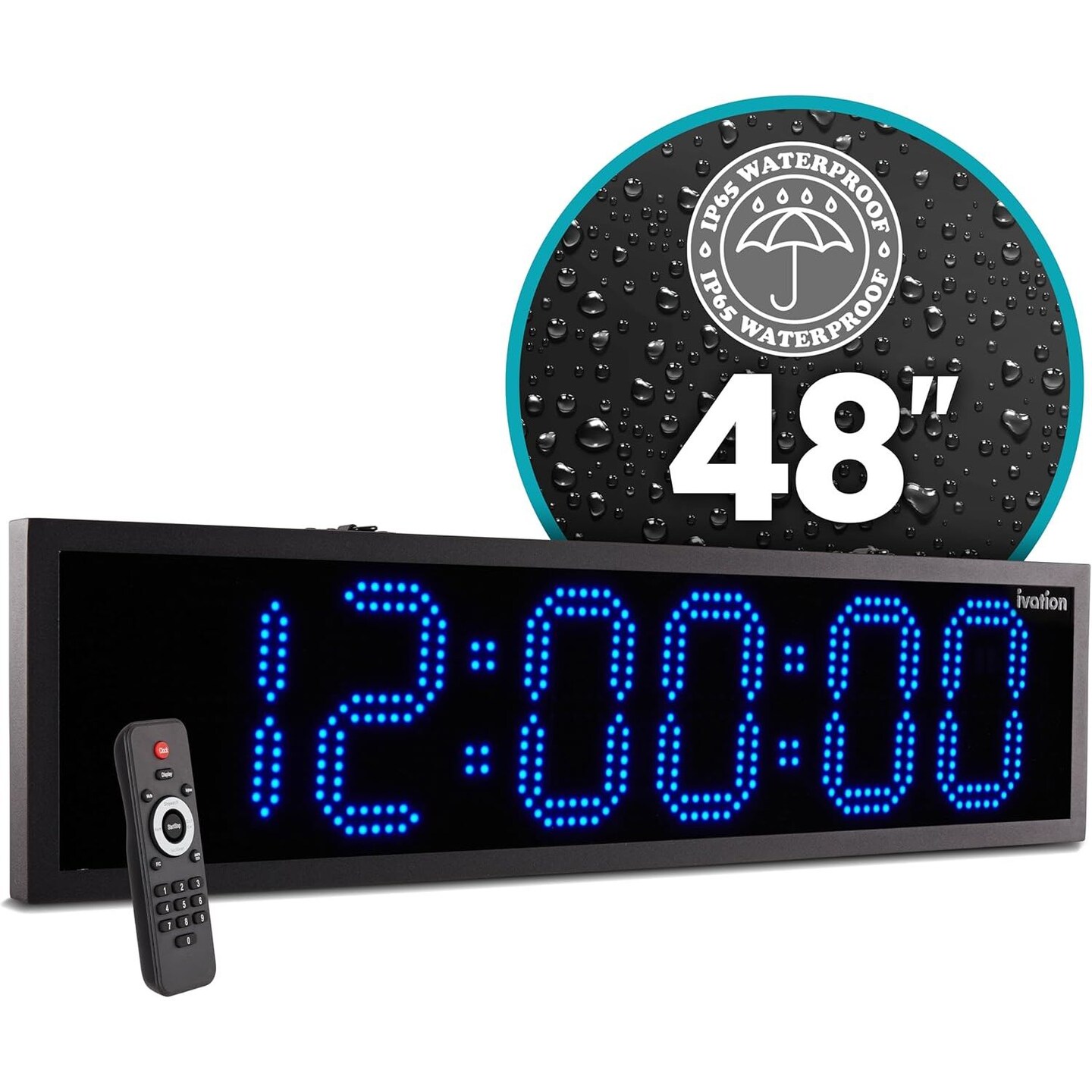 Ivation Waterproof Large Digital Clock, Outdoor Large LED Clock with Stopwatch, Alarms &#x26; More!