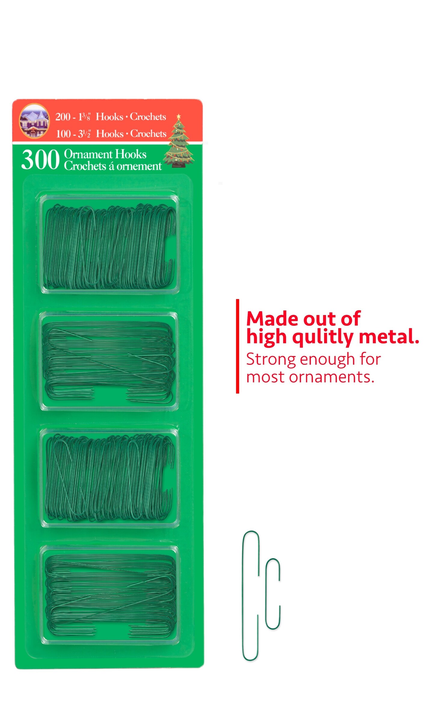 RNDs 300 Pack Ornament Hooks Christmas Tree Decorating Hangers- Metal Wire Ornament Hooks For Christmas Tree Decoration Hanging (Green)