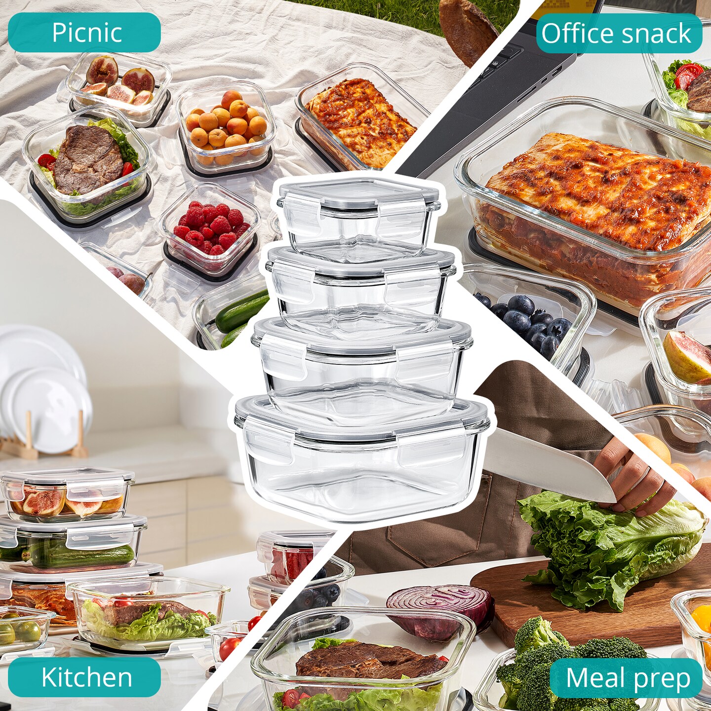 Sorbus Airtight Glass Meal Prep Containers, Dishwasher and Oven Safe Reusable Meal Prep Containers 16 Piece Set