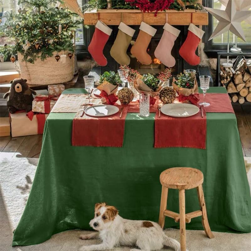 Linen Tablecloth 100% Pure Linen Table Cloth 60x120 Inches Rectangle Tablecloths Washable Cloths for Kitchen, Dining, Buffet Parties, Holidays, Picnic,Weddings and Restaurants-Christmas Green