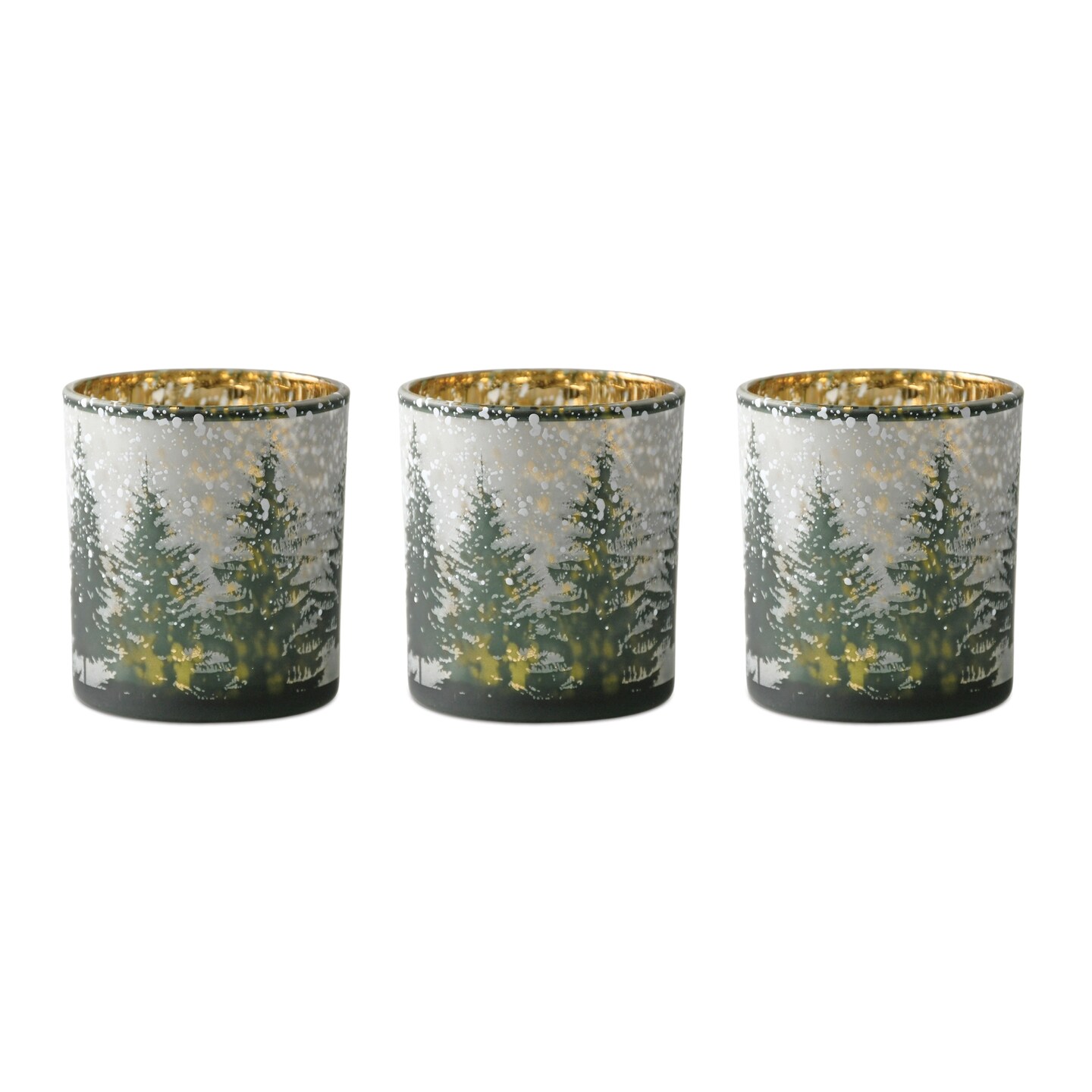 Melrose Pine Tree Mercury Glass Votive Christmas Candle Holders - 3&#x22; - Set of 3