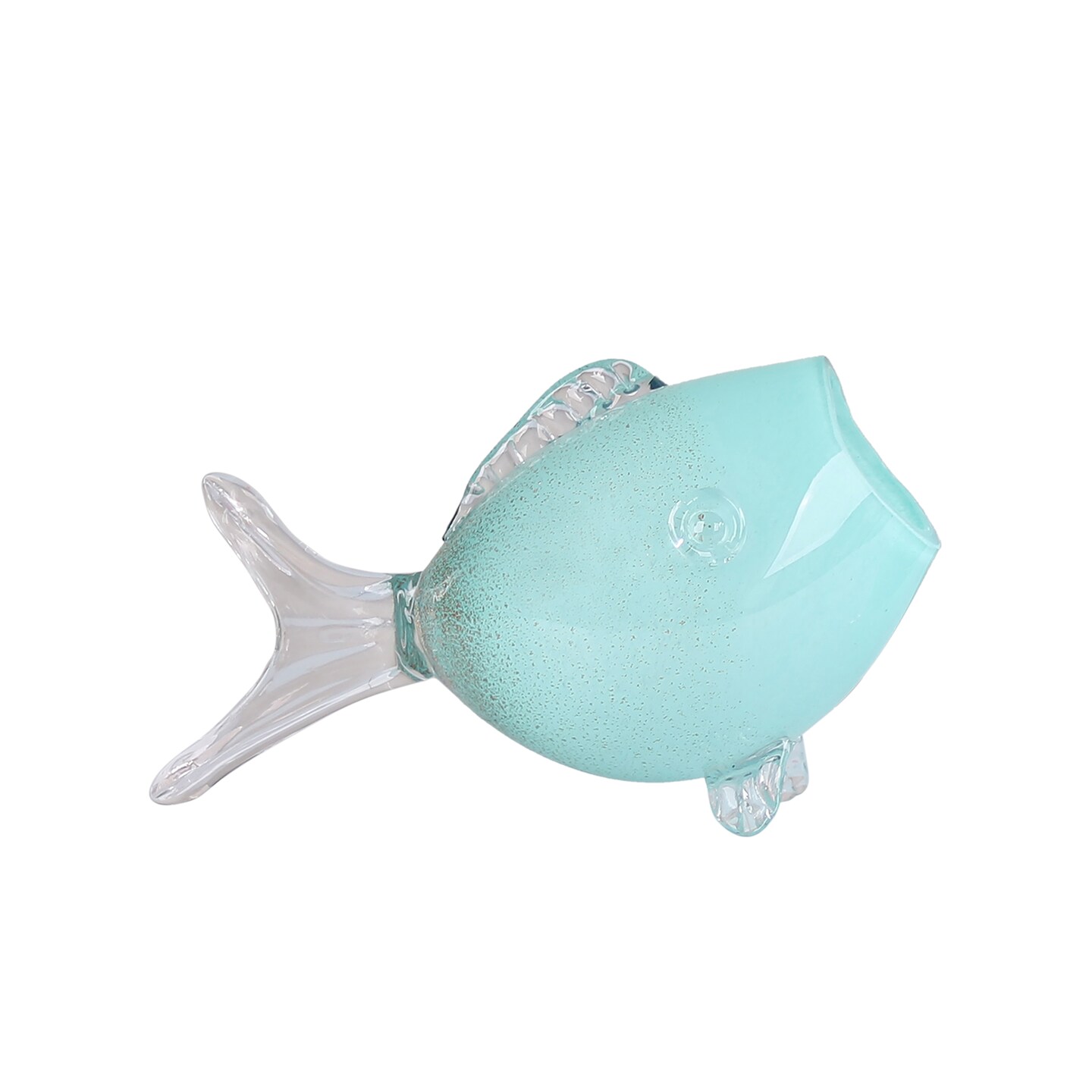 Large Aqua Glass Puffer Fish Vase