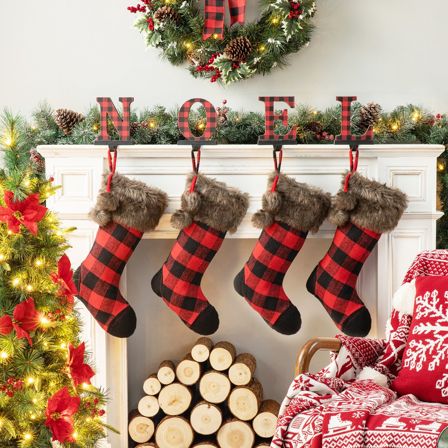5.91&#x201C;H Wooden/Metal &#x22;NOEL&#x22; Stocking Holder Set