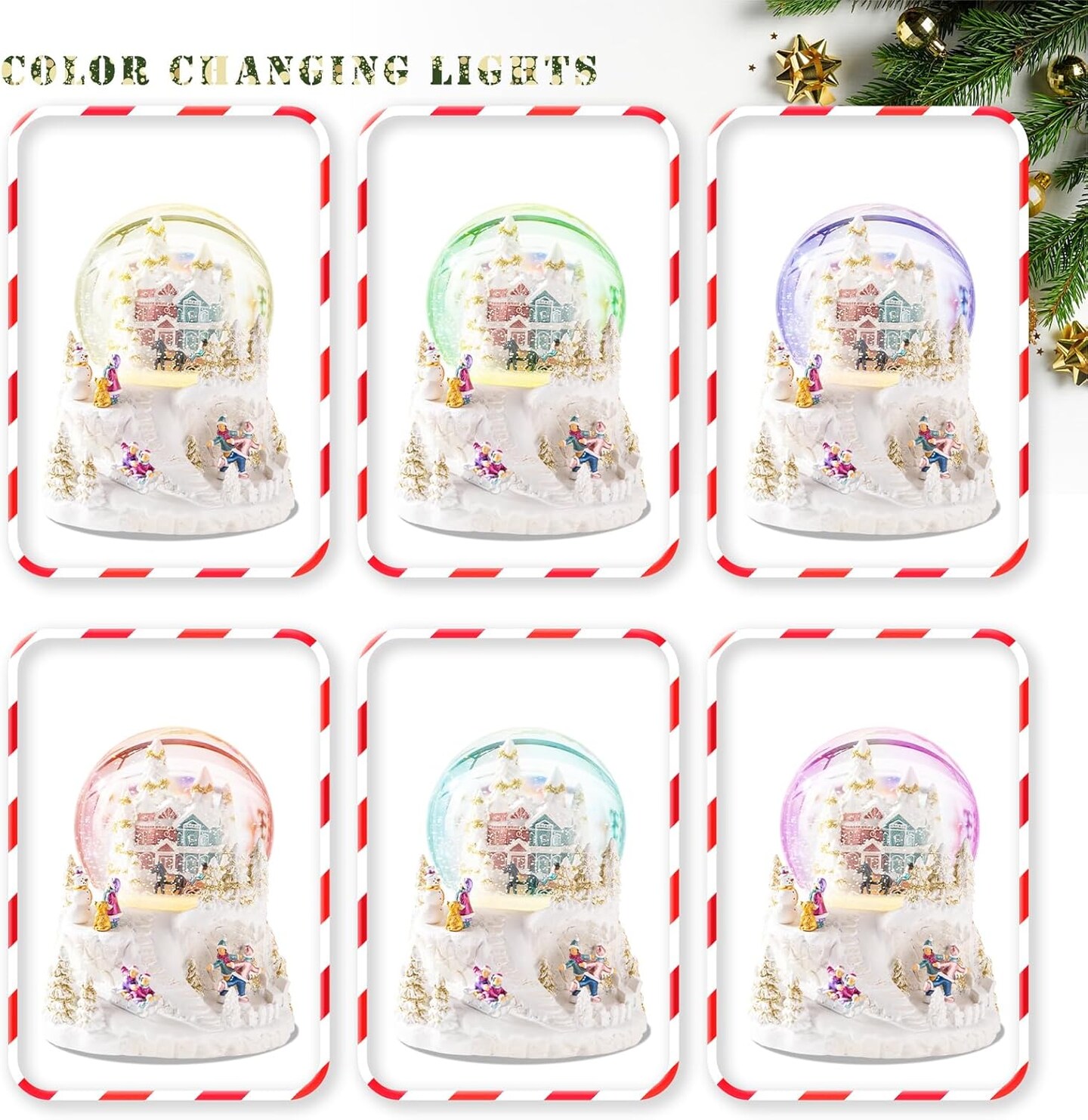Christmas Snow Globes, Musical Snow Globes, White Christmas Lanterns Snow Globe Snowglobes with House,Dancing Kids,Children Skiing on Sledges and Snowman for Christmas Birthday Gift
