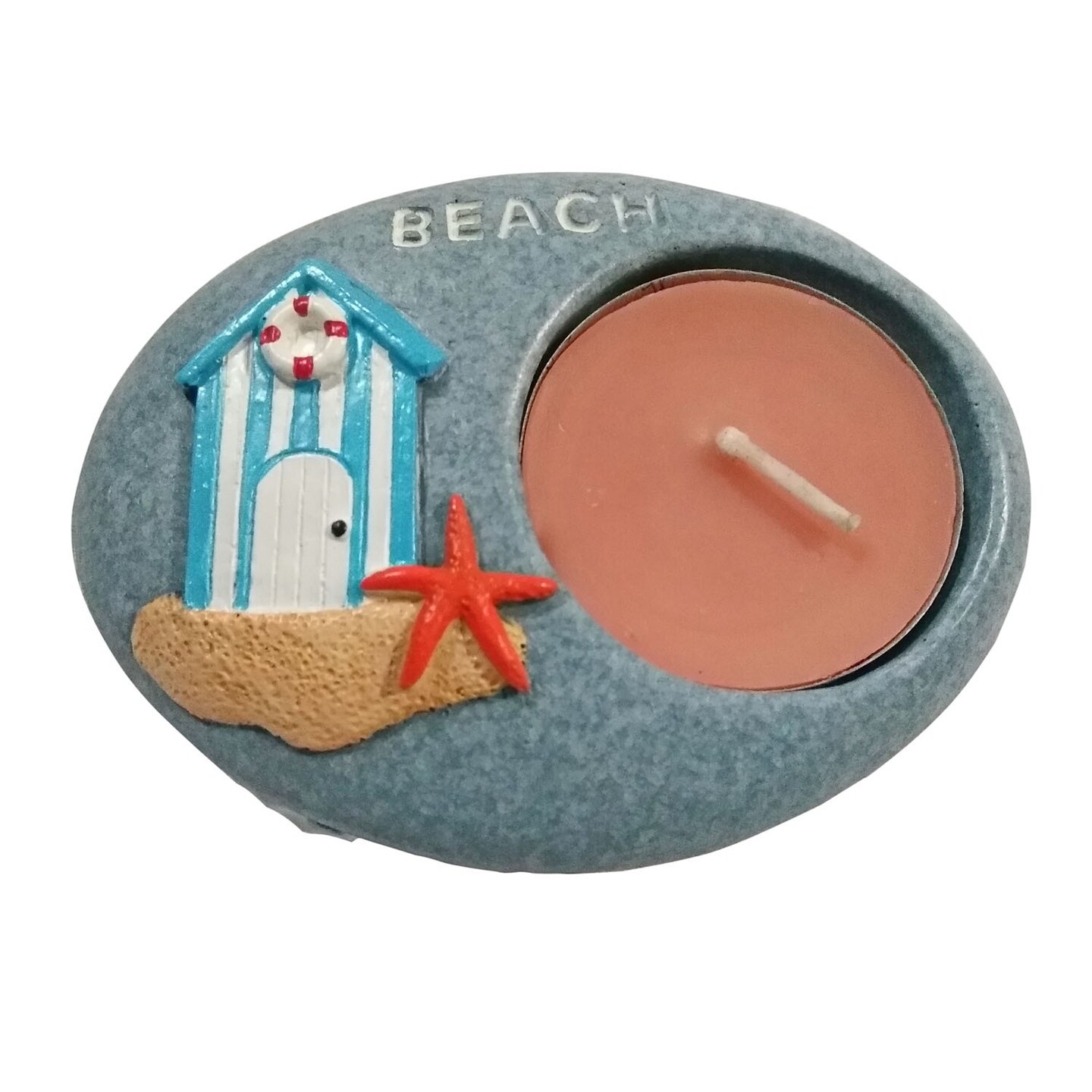 Resin Pebble Bungalow Tea Light Holder Candle Holder For Home Decor Parties Coastal Nautical Beach House 3.23 x 2.36 x 1.38