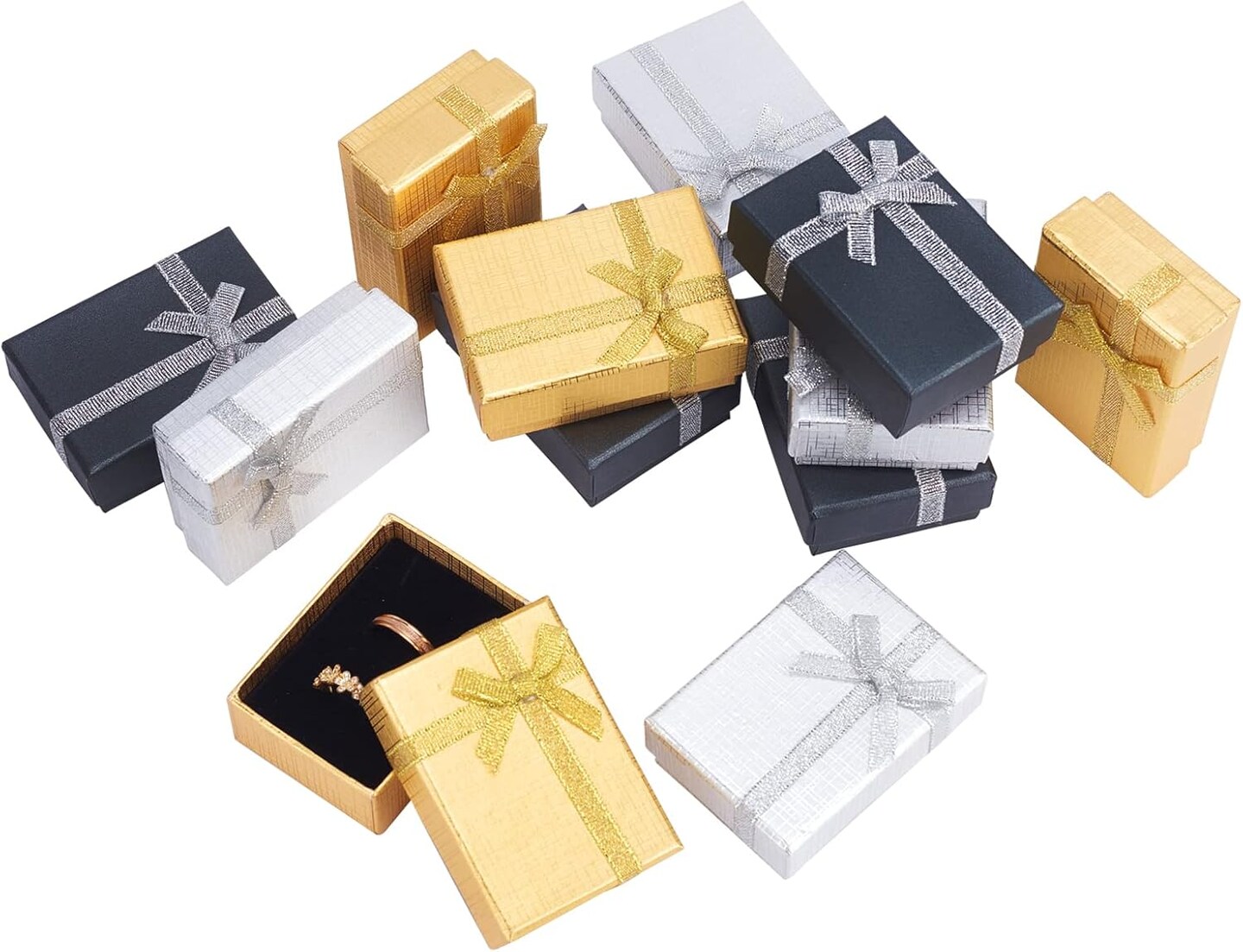 12pcs Christmas Gift Box, 2.7x2x1 Inch Jewelry Gift Boxes Metallic Display Boxes Small Earring Box with Bowknot Cardboard Box for Pendant Jewelry Necklace Bracelet Valentine&#x27;s Day Packing