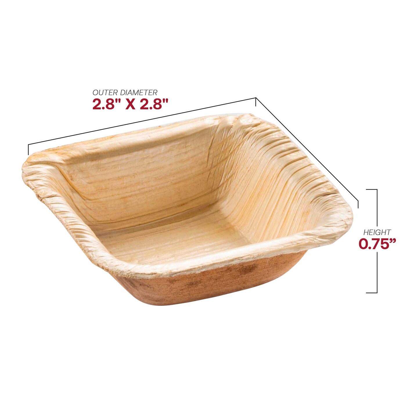 Square Palm Leaf Eco Friendly Mini Disposable Bowls - 1.5 oz. (100 Bowls)