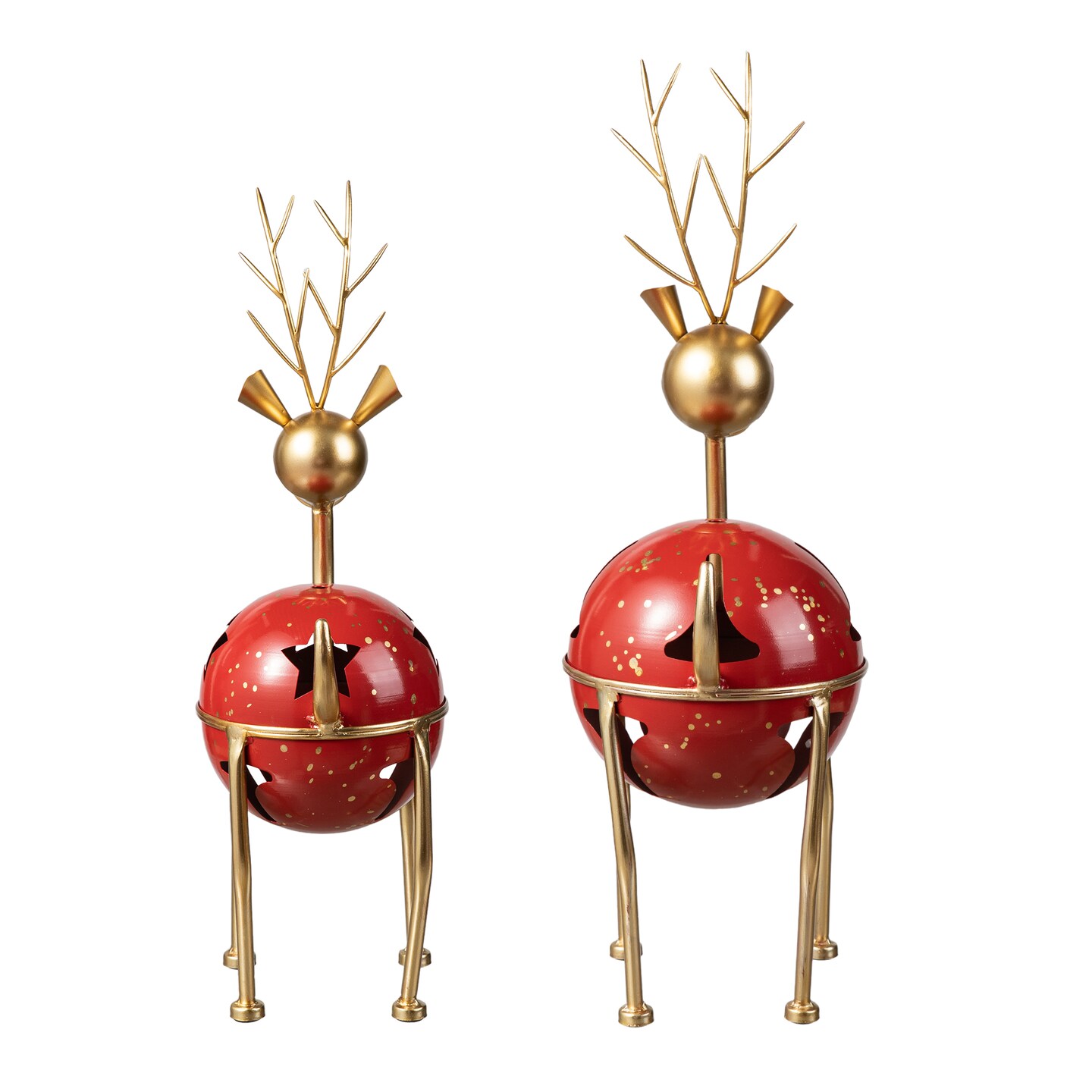 Set of 2 Christmas Metal Bells Reindeer Table D&#xE9;cor or Floor D&#xE9;cor