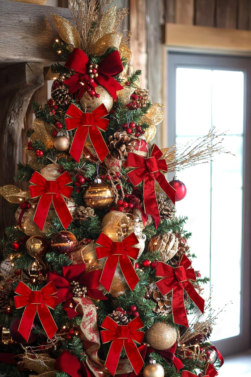 6PCS Red Christmas Velvet Bows, 9" x 12" Christmas Wreath Bow with Golden Edged, Christmas Tree Decor Indoor Outdoor Xmas Decoration for Home Party Tree (6)