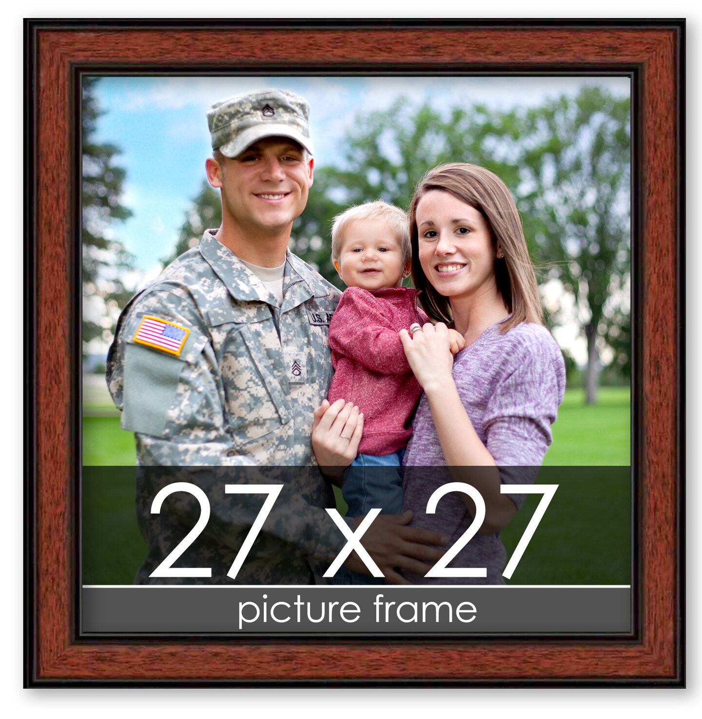 Square Simple Brown Picture Frame - UV Acrylic, Foam Board Backing, Hanging Hardware