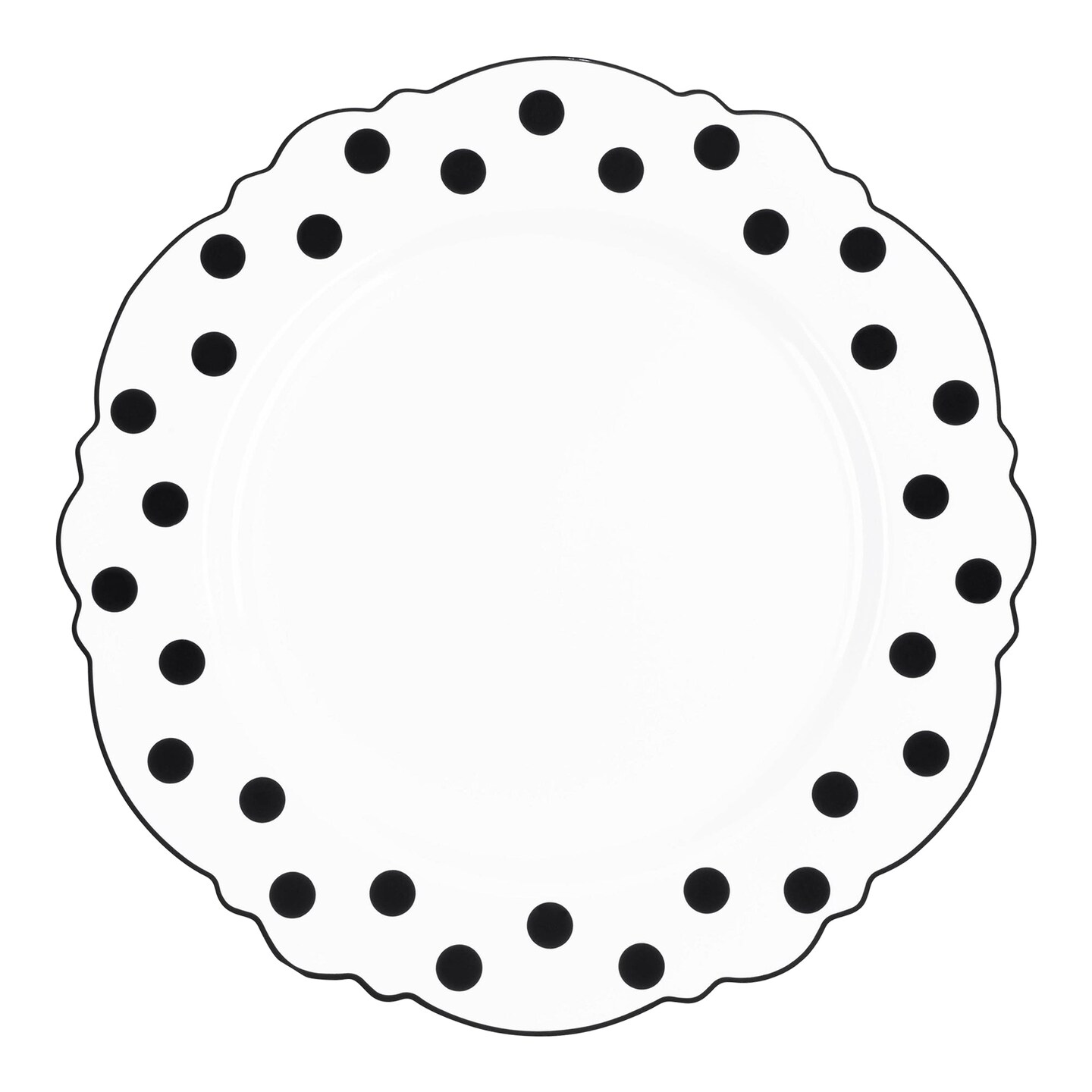 White with Black Dots Round Blossom Disposable Plastic Salad Plates - 7.5" (120 Plates)
