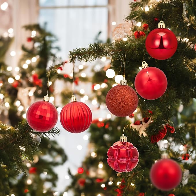 Hanging Decorations Set for Xmas Tree Garland Ornaments (Red, 2.36&#x27;&#x27;/60mm)