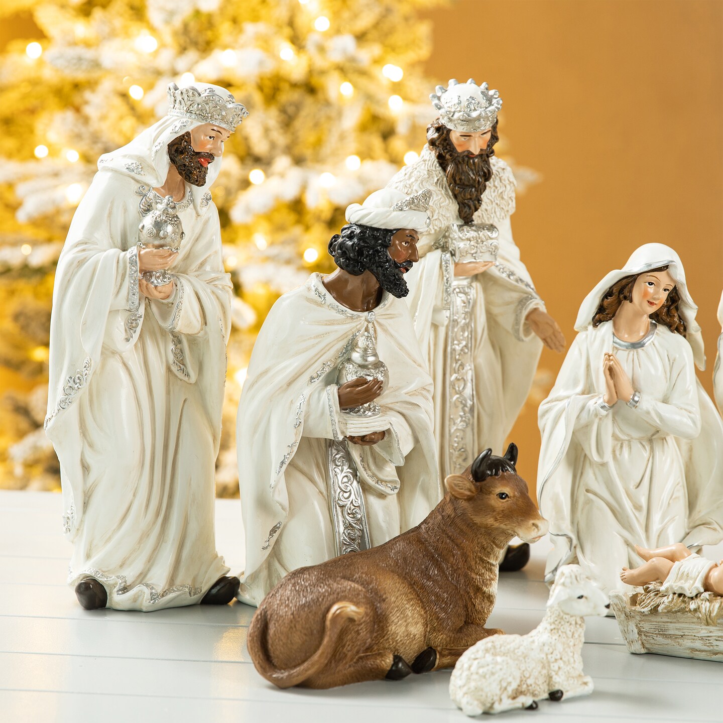 12pcs Oversized Ivory Resin Nativity Figurine Set