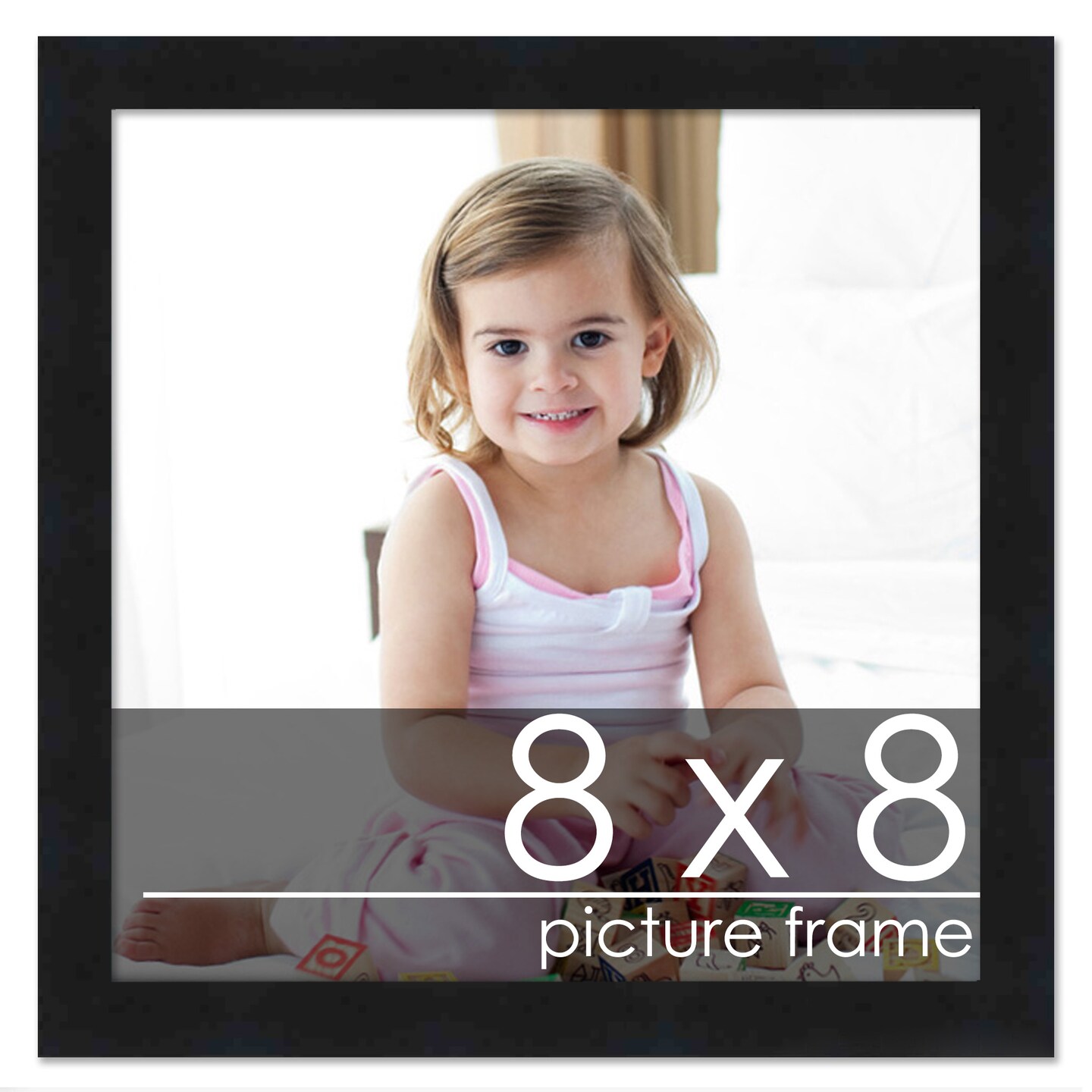 8x8 Simple Black Picture Frame - UV Acrylic, Foam Board Backing, Hanging Hardware