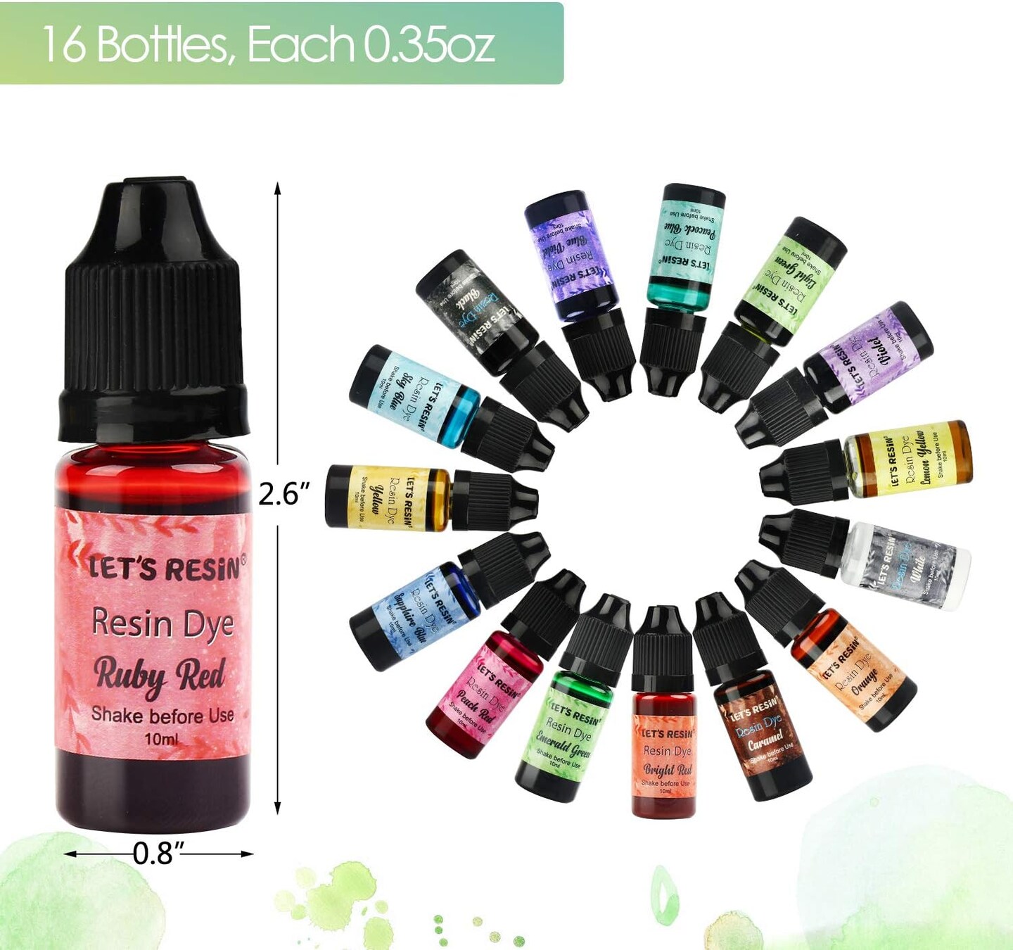 LET&#x27;S RESIN Epoxy Resin Paint Pigment 16 Color Concentrated Liquid Epoxy Resin Dye, Colorant for Resin Coloring, Resin Jewelry, Resin Art Crafts DIY Making (Each 0.35oz)