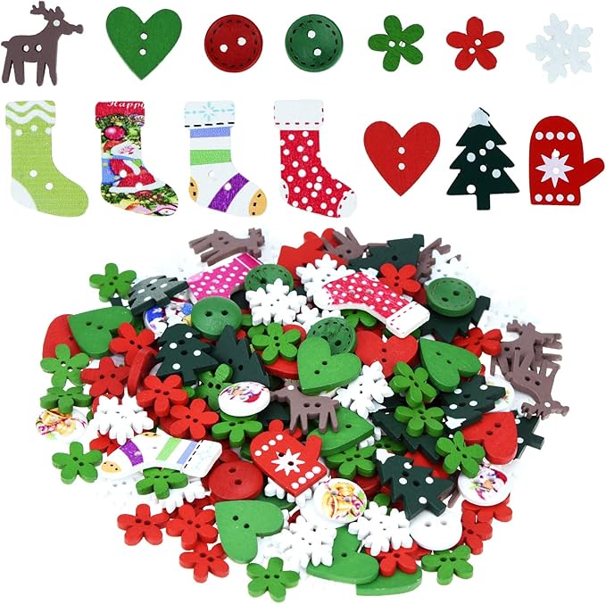 Colorful Sewing Buttons with Christmas Pattern for Handmade Project DIY Scrapbooking, Mixed Sizes and Styles