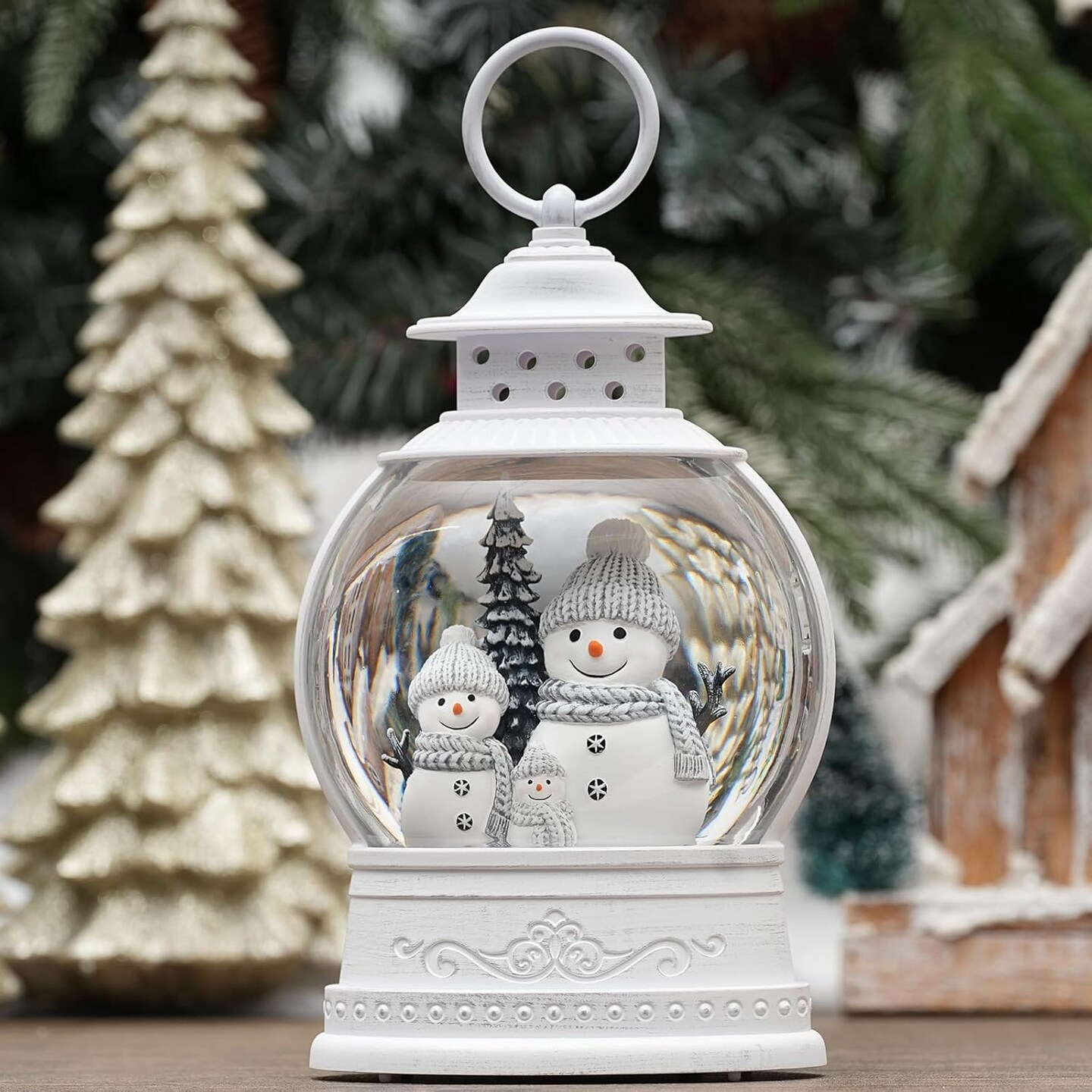 Christmas Snow Globe Lantern, Musical Lighted Snowman Snow Globes with 6H Timer, Battery &#x26; USB Operated Spinning and Swirling Glitter Snow Globes Christmas Decorations