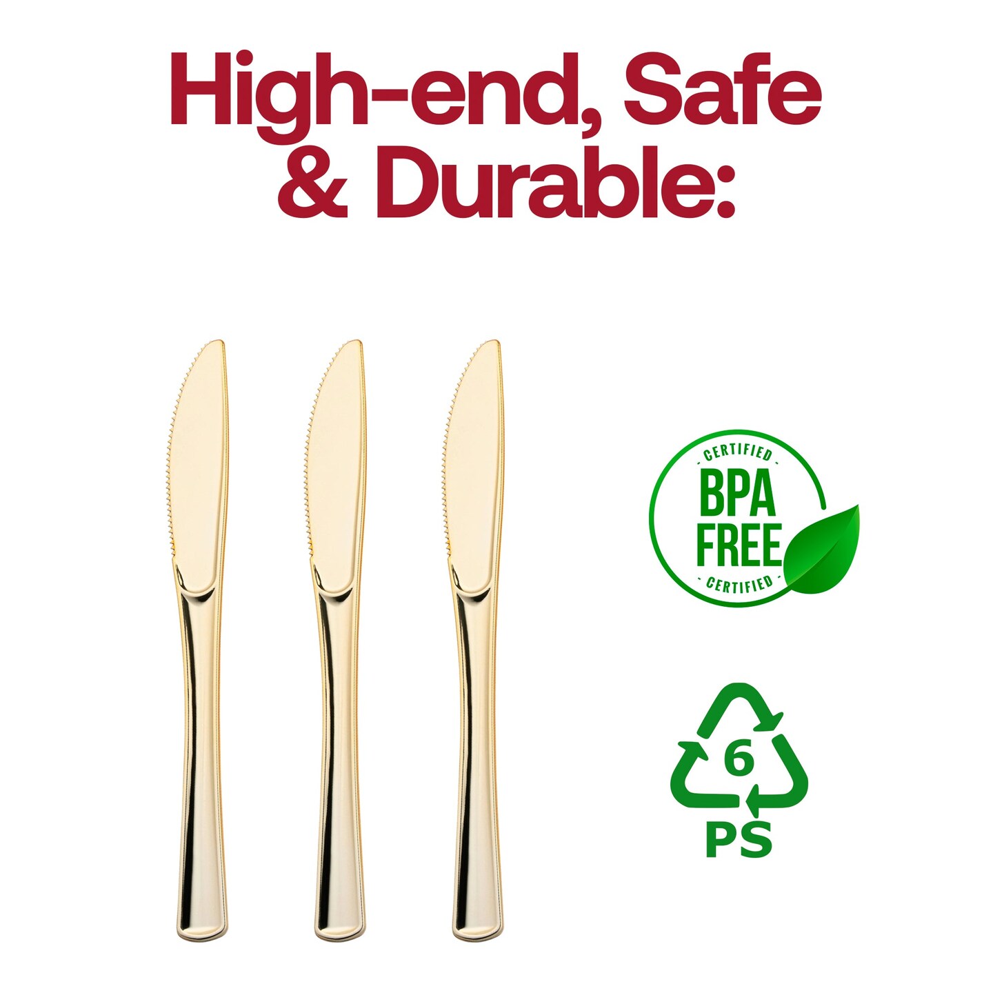 Shiny Metallic Gold Plastic Knives (600 Knives)