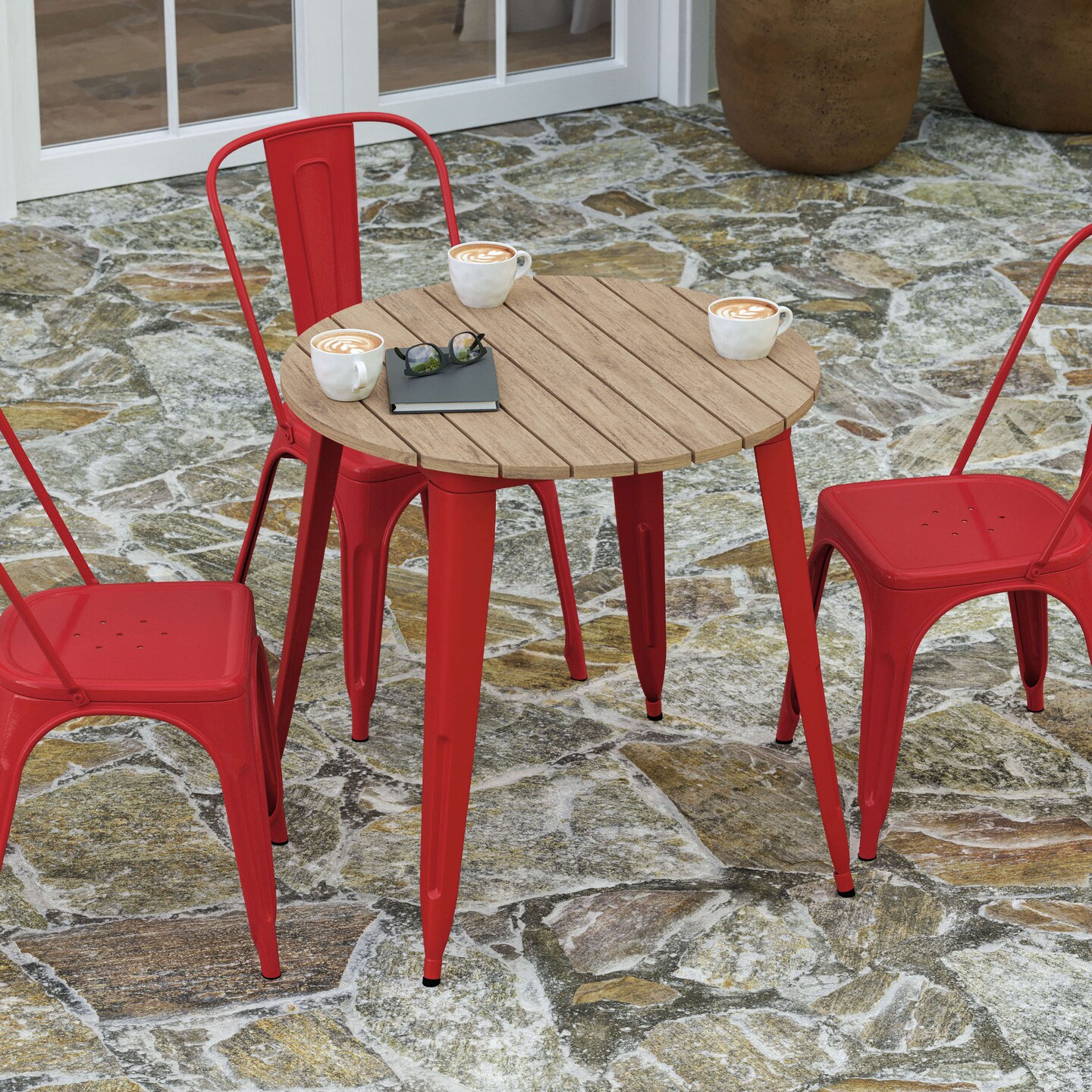 Merrick Lane Dryden Indoor/Outdoor Dining Table, 30&#x22; Round All Weather Poly Resin Top with Steel Base