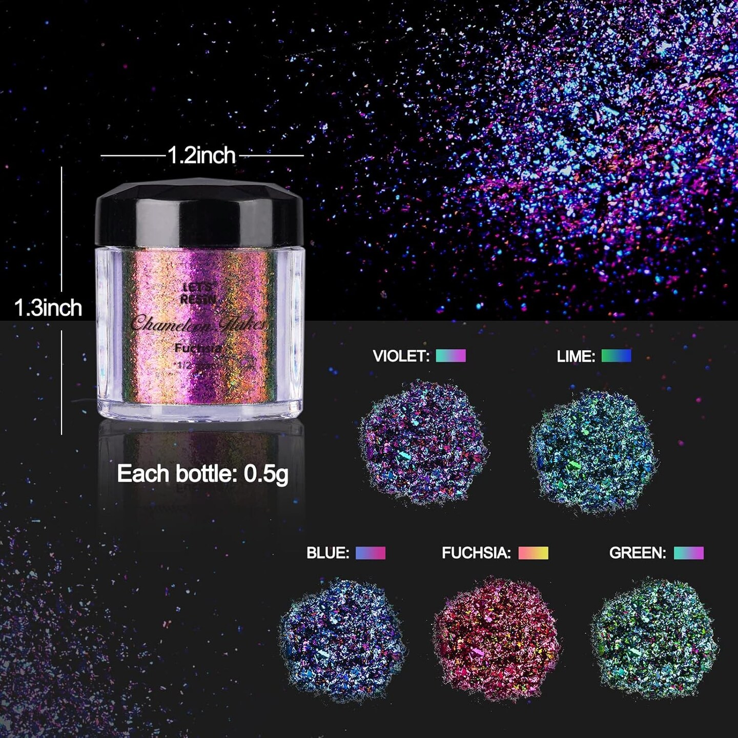 LET&#x27;S RESIN Chameleon Flakes, Resin Supplies -Intense Color Shift Pigment Powder for Resin Molds/Tumblers, Chrome Powder Pigment for Christmas Nail Art/Paint/Soap Making