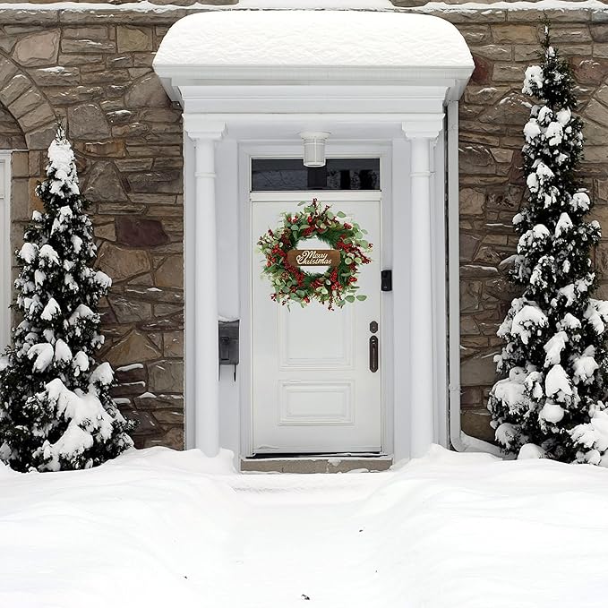 Christmas Wreath,Christmas Wreaths for Front Door,Christmas Leaf Wreath with Pine Needles Pine Cones and red Berries for Home Decoration Christmas Winter Wreath Decorations.