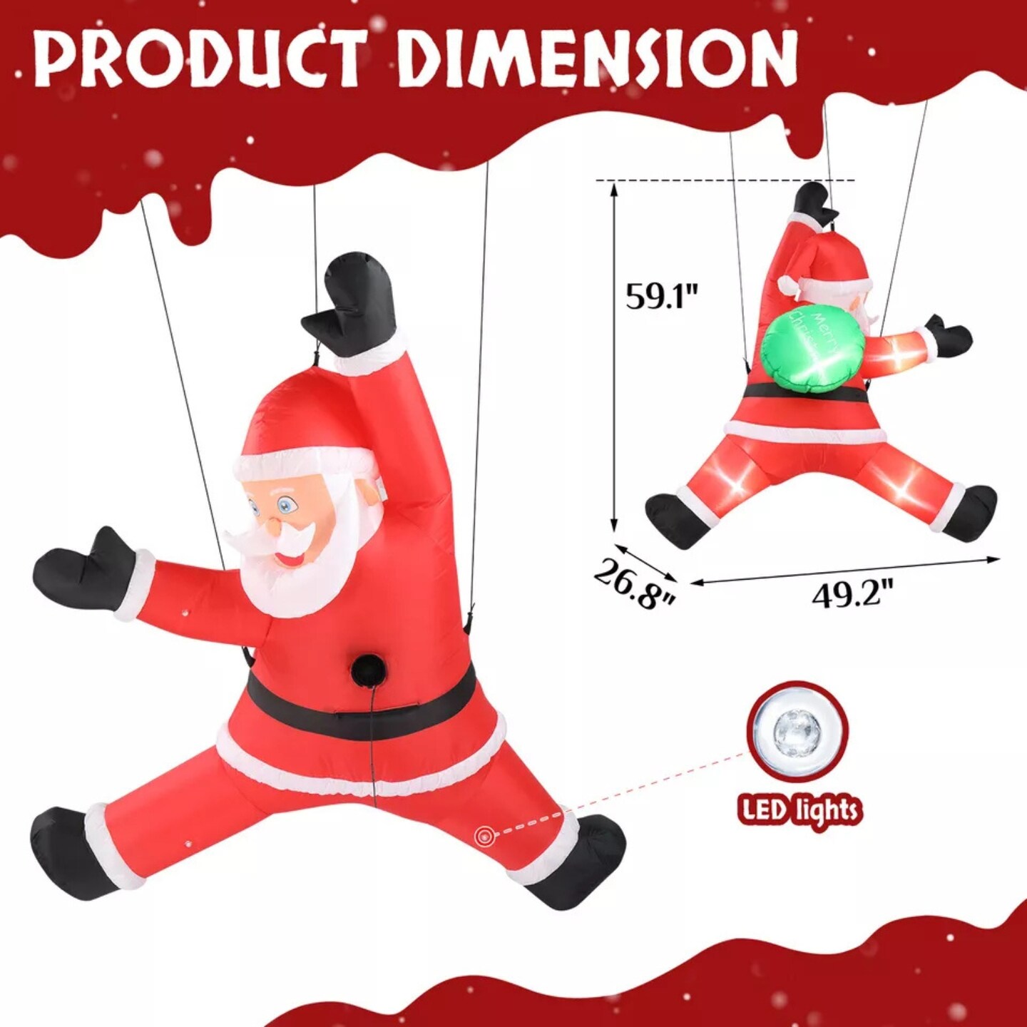 Kitcheniva Inflatable Lighted Hanging Santa Claus With Gift Bag 5 FT